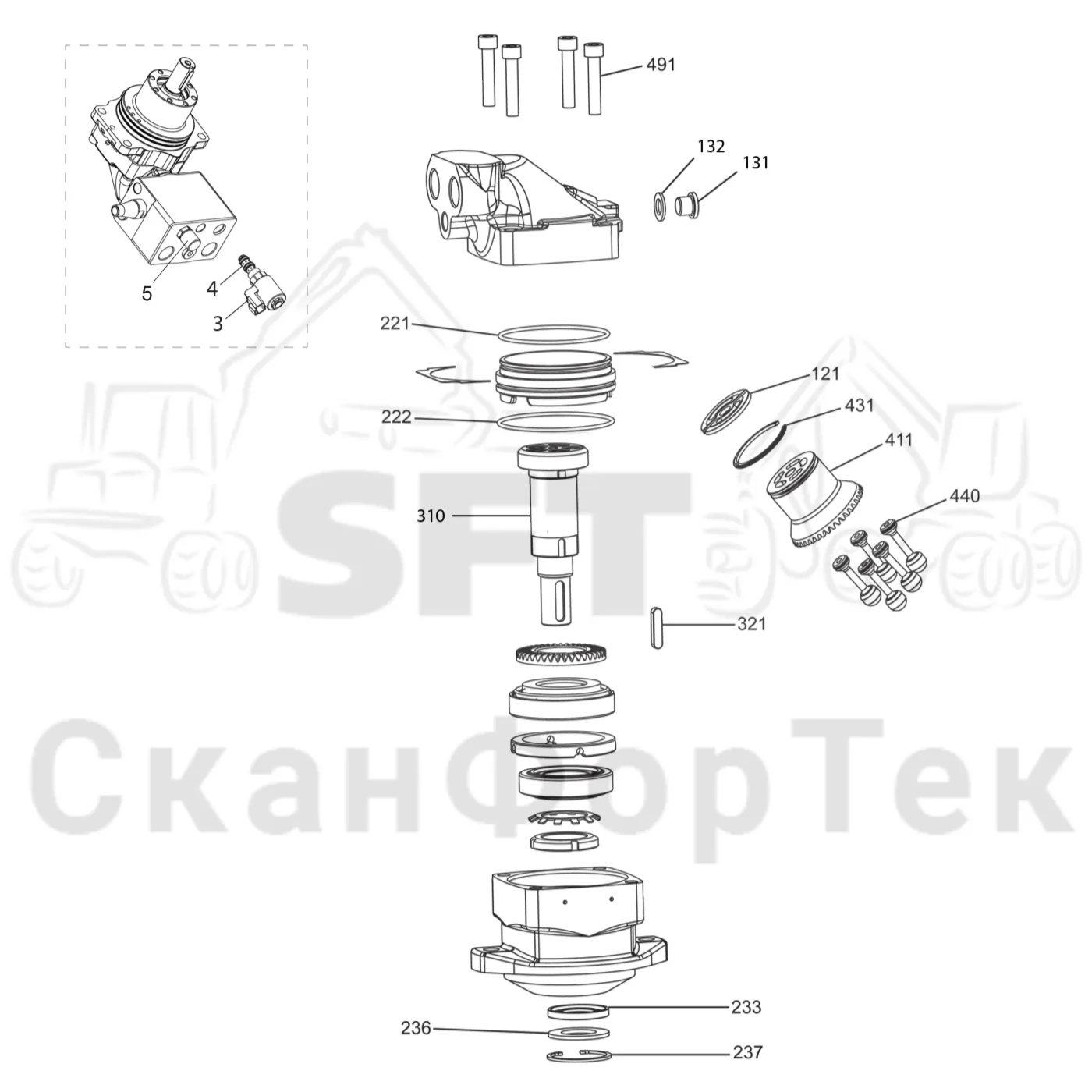 Схема: Komatsu / Лесозаготовительные машины / 901 S/N 9010053267- / Каталог запасных частей / Лесозаготовительное оборудование / Головка лесозаготовительной машины / C93 / Каталог запасных частей / Резка / Устройство резки / Запасные части гидравлического мотора