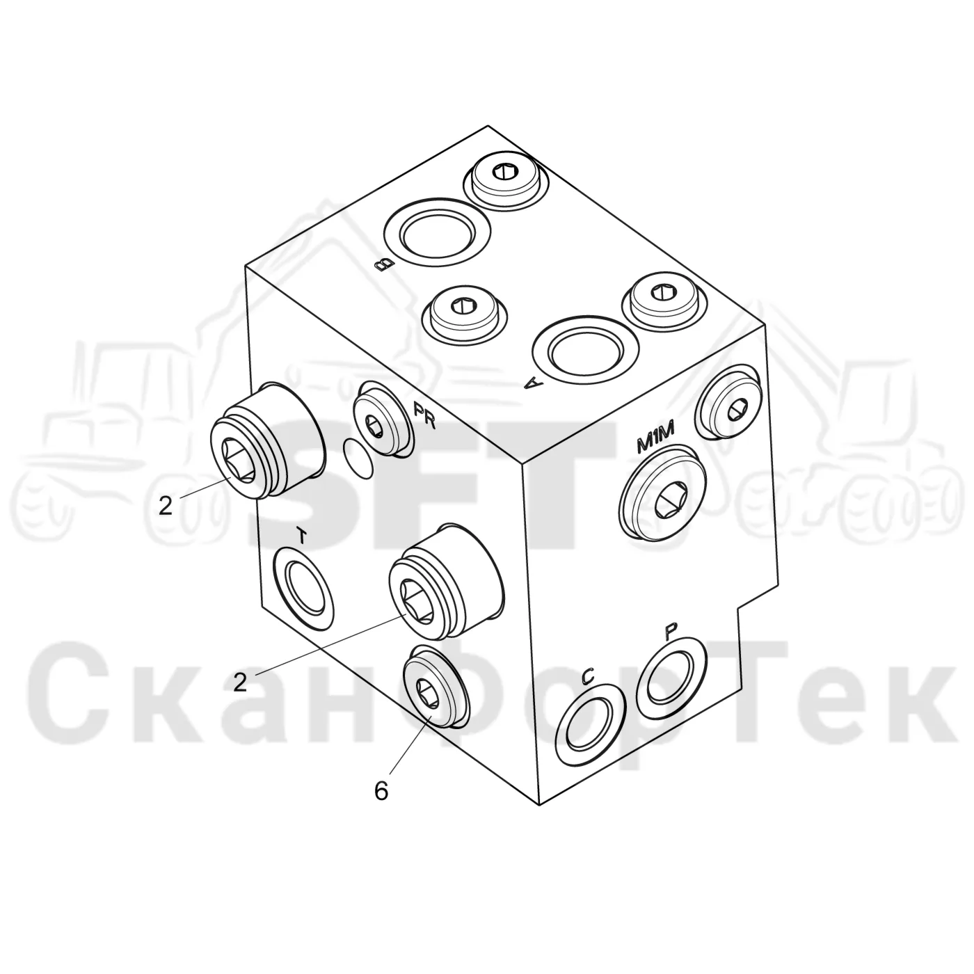 Схема: Komatsu / Лесозаготовительные машины / 951 S/N 9510004367- / Каталог запасных частей / Подъемный кран 270H / Кабина, гидравлика устройства поворота / Блок