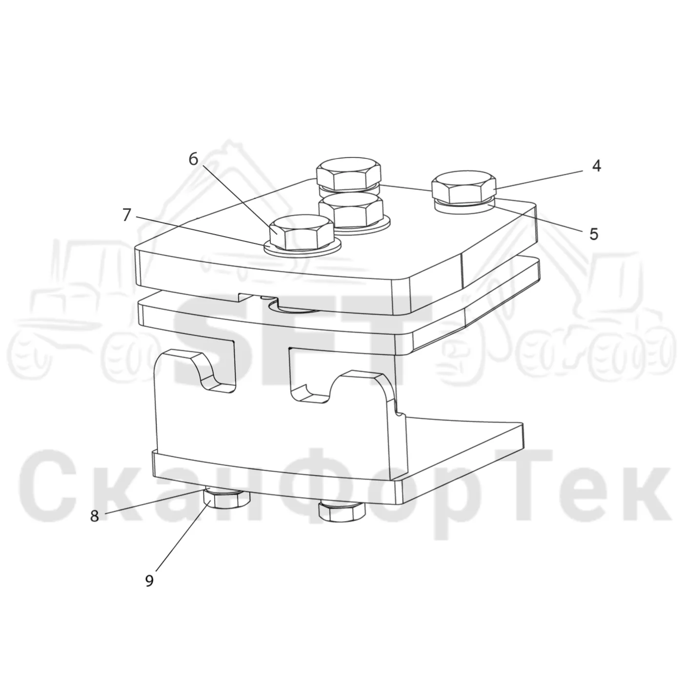 Схема: Komatsu / Лесозаготовительные машины / 931 S/N 9310021067- / Каталог запасных частей / Лесозаготовительное оборудование / Головка лесозаготовительной машины / V132E / Каталог запасных частей / Резка / Устройство резки / Зажим стержня пилы