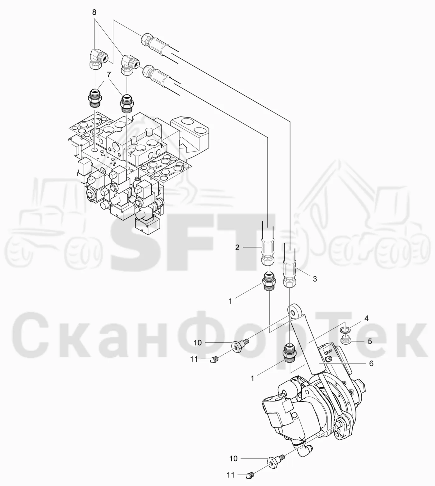Схема: Komatsu / Лесозаготовительные машины / 911 S/N 9110062167- / Каталог запасных частей / Лесозаготовительное оборудование / Головка лесозаготовительной машины / 370.2 / Каталог запасных частей / Резка / Гидравлический привод цилиндра резки / Гидравлический привод цилиндра резки