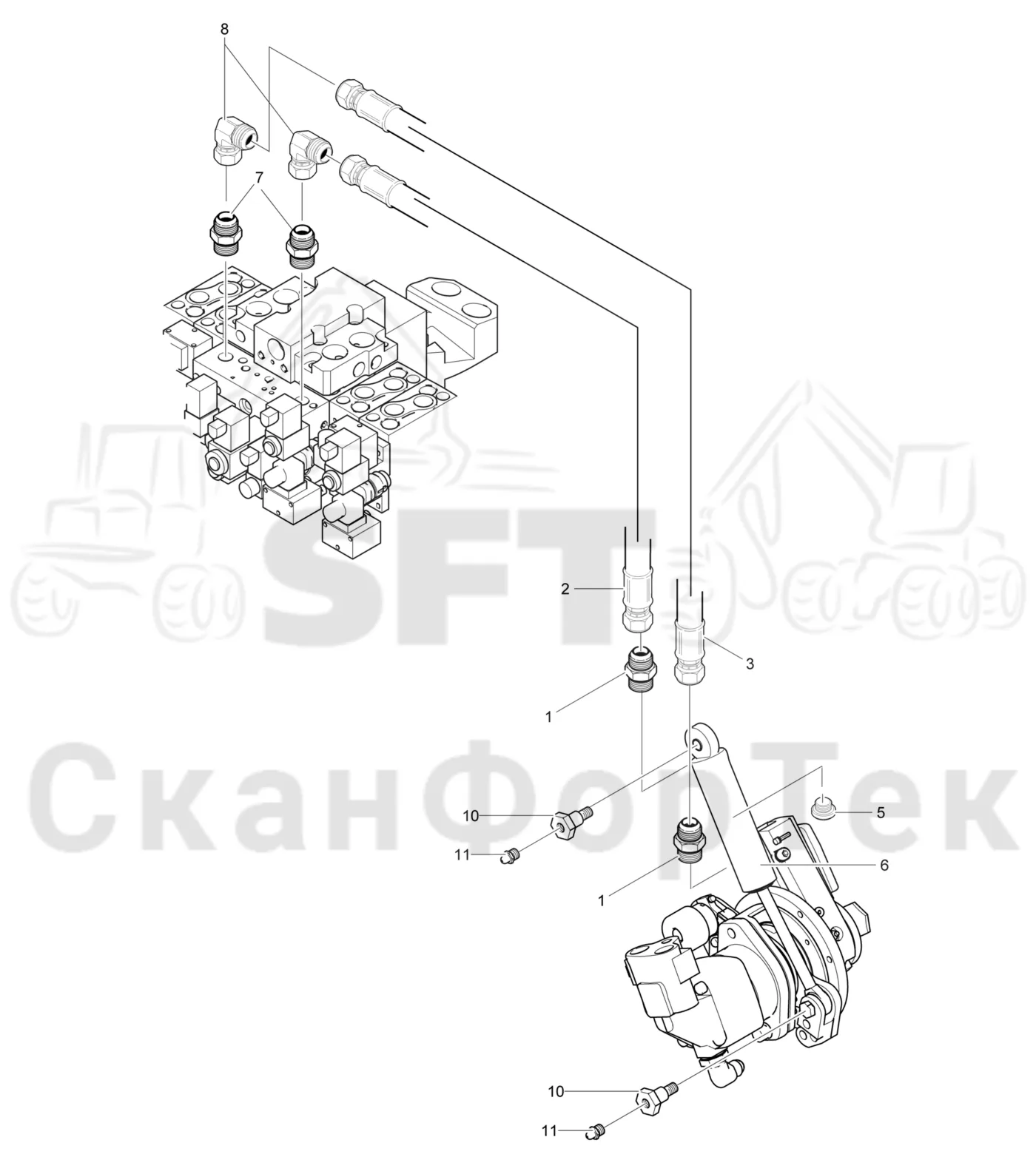 Схема: Komatsu / Лесозаготовительные машины / 911 S/N 9112062167- / Каталог запасных частей / Лесозаготовительное оборудование / Головка лесозаготовительной машины / 370.2 / Каталог запасных частей / Резка / Гидравлический привод цилиндра резки / Гидравлический привод цилиндра резки 3700022691-