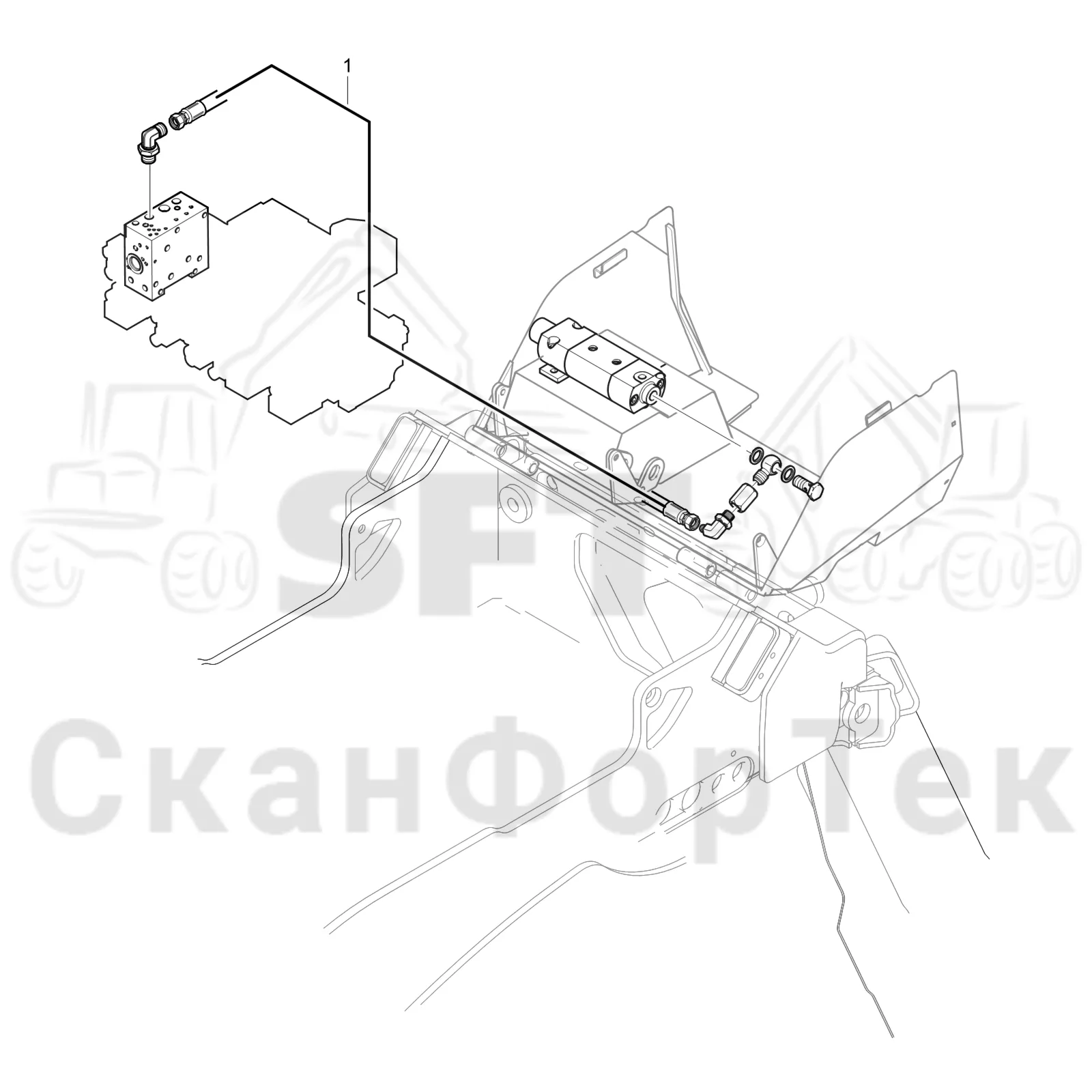 Схема: Komatsu / Лесозаготовительные машины / 911 S/N 9110062167- / Каталог запасных частей / Лесозаготовительное оборудование / Головка лесозаготовительной машины / 370.2 / Каталог запасных частей / Резка / Масленка Eco системы смазки цепи 3700022831- / Гидравлический шланг