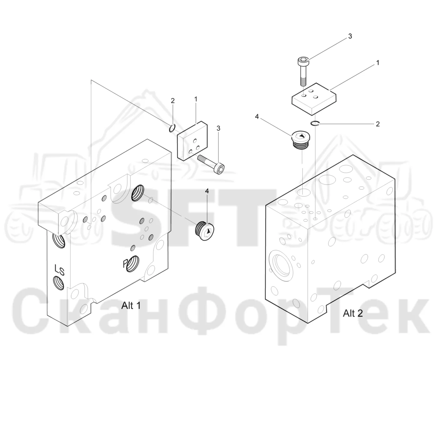 Схема: Komatsu / Лесозаготовительные машины / 931XC S/N 9313021208- / Каталог запасных частей / Лесозаготовительное оборудование / Головка лесозаготовительной машины / 370.2 / Каталог запасных частей / Гидравлический клапан / Гидравлический клапан 3700022651- / Левый концевой блок 3700022691-
