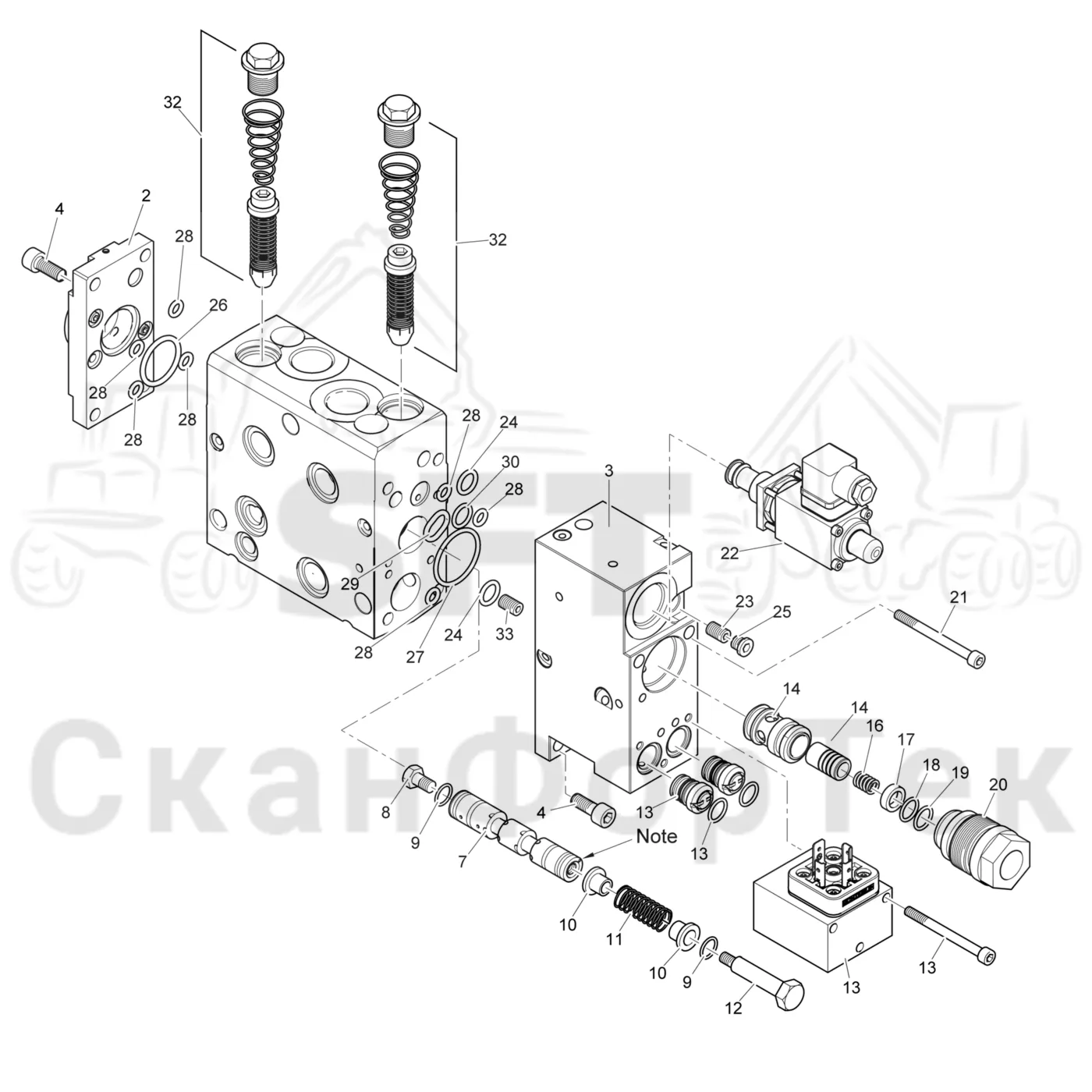 Схема: Komatsu / Лесозаготовительные машины / 911 S/N 9112062167- / Каталог запасных частей / Лесозаготовительное оборудование / Головка лесозаготовительной машины / 370.2 / Каталог запасных частей / Гидравлический клапан / Гидравлический клапан 3700022651- / Клапан. Рубка