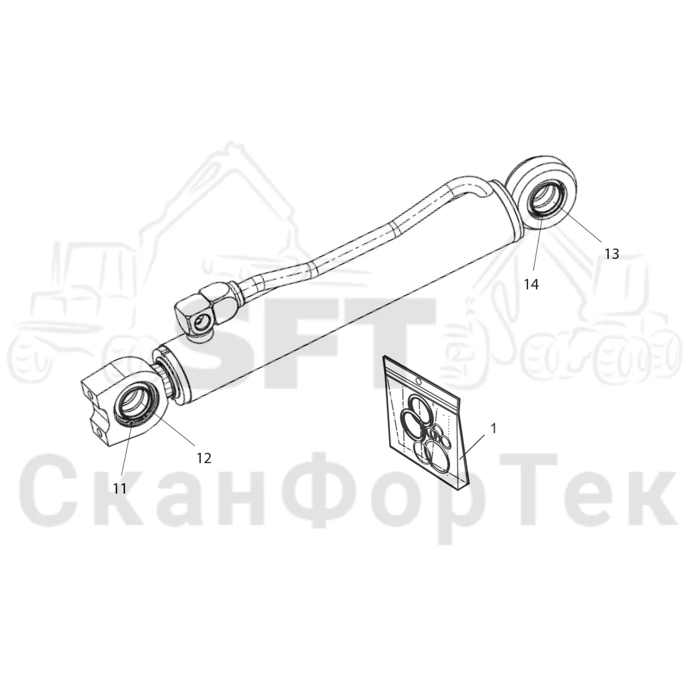 Схема: Komatsu / Головки лесозаготовительной машины / 300 Головки лесозаготовительной машины / 370E / Каталог запасных частей / Обрезка сучьев / Гидравлическое оборудование передних сучкорезных ножей, Защита / Запасные части цилиндра