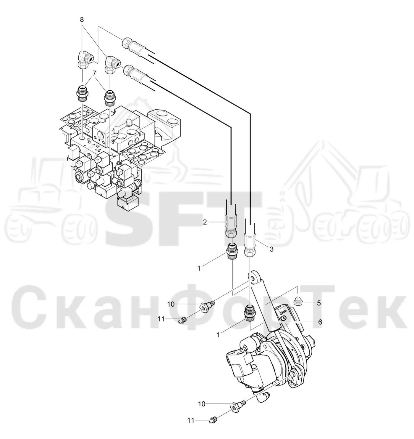 Схема: Komatsu / Головки лесозаготовительной машины / 300 Головки лесозаготовительной машины / 370E / Каталог запасных частей / Резка / Гидравлический привод цилиндра резки / Гидравлический привод цилиндра резки 3701002551-