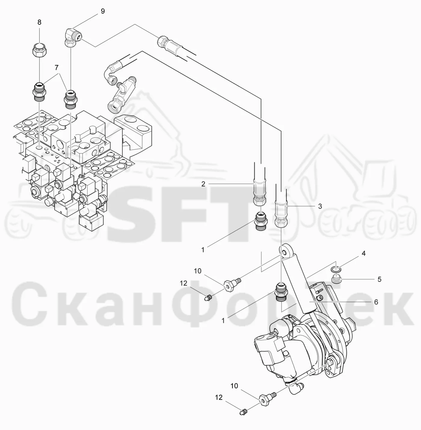 Схема: Komatsu / Головки лесозаготовительной машины / 300 Головки лесозаготовительной машины / 370E / Каталог запасных частей / Резка / Гидравлический привод цилиндра резки / Cutting cylinder hydraulics, Hardwood