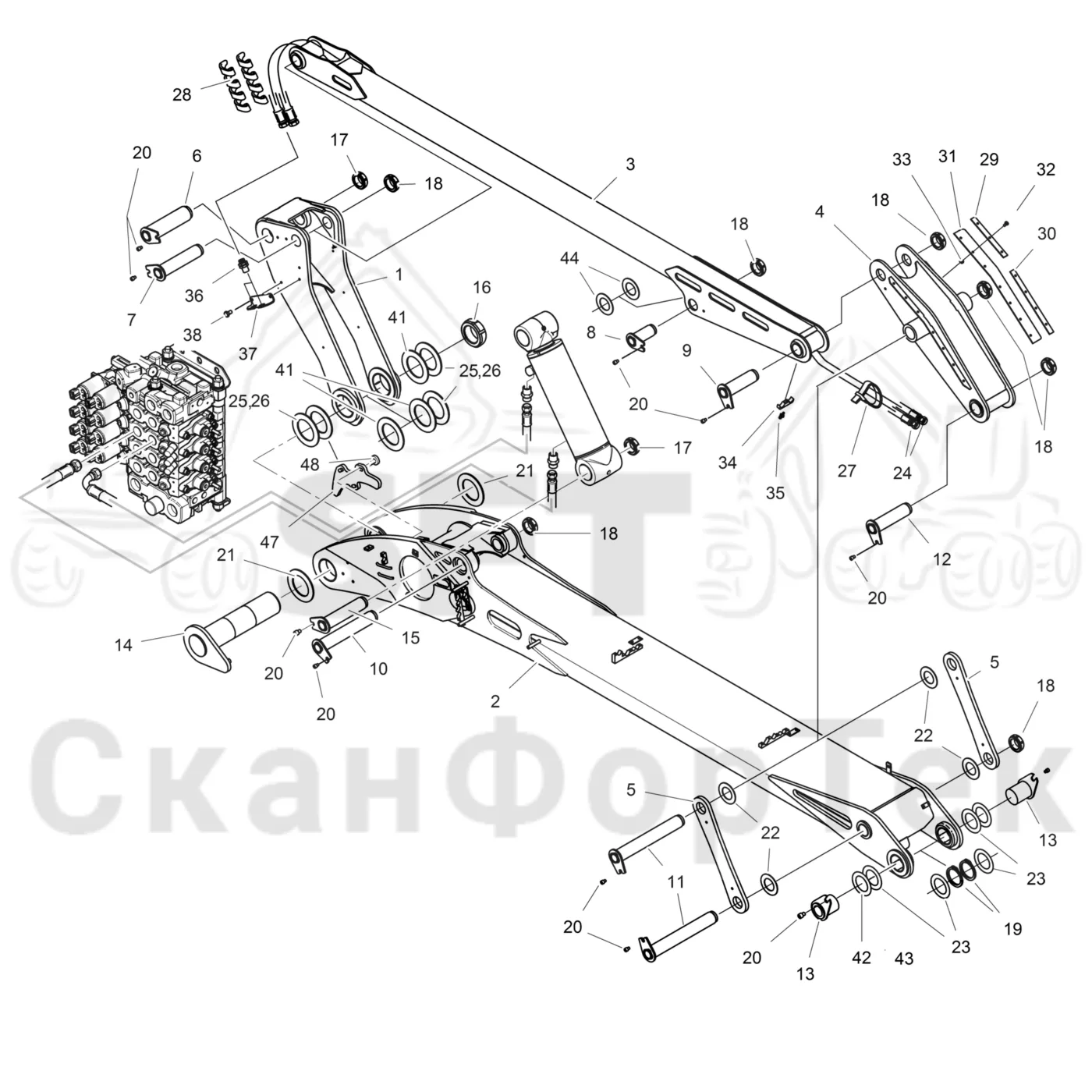 Схема: Komatsu / Лесозаготовительные машины / 931.1 / Каталог запасных частей / Подъемный кран / Основная стрела / Основная стрела 9310011041-