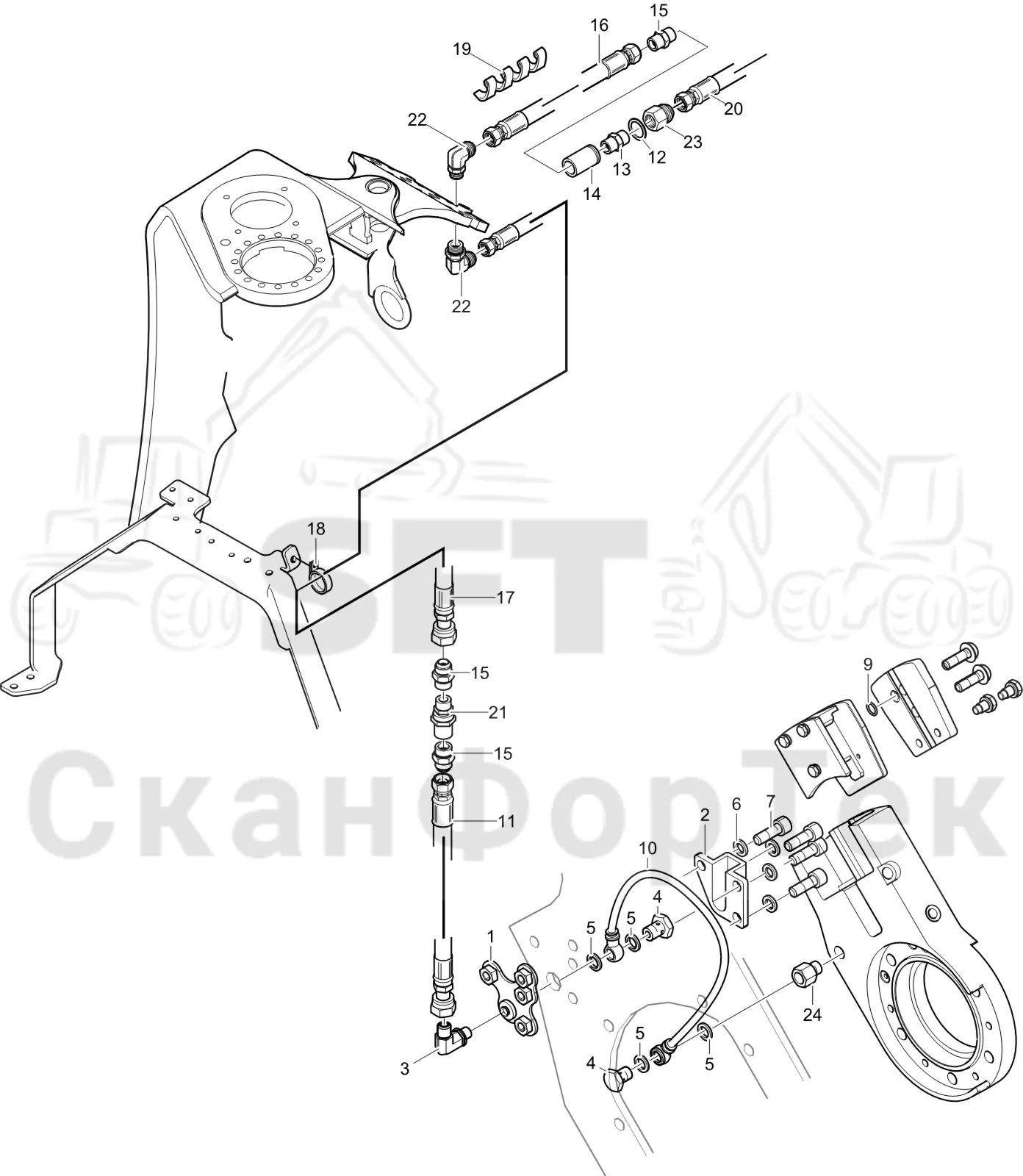 Схема: Komatsu / Лесозаготовительные машины / 951 S/N 9510004367- / Каталог запасных частей / Лесозаготовительное оборудование / Головка лесозаготовительной машины / 370E / Каталог запасных частей / Резка / Корчевка пней / Корчевка пней CRH 3701002678-