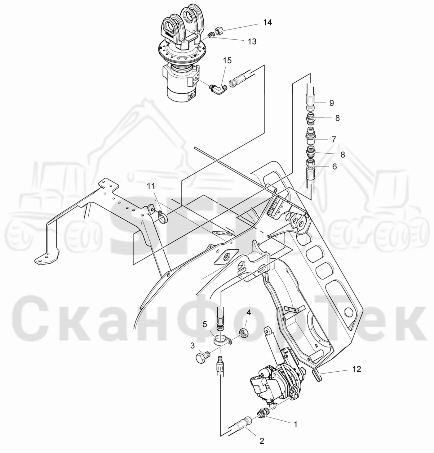 Схема: Komatsu / Лесозаготовительные машины / 941.1 / Каталог запасных частей / Лесозаготовительное оборудование / Головка лесозаготовительной машины / 370E / Каталог запасных частей / Резка / Корчевка пней / Корчевка пней 360°