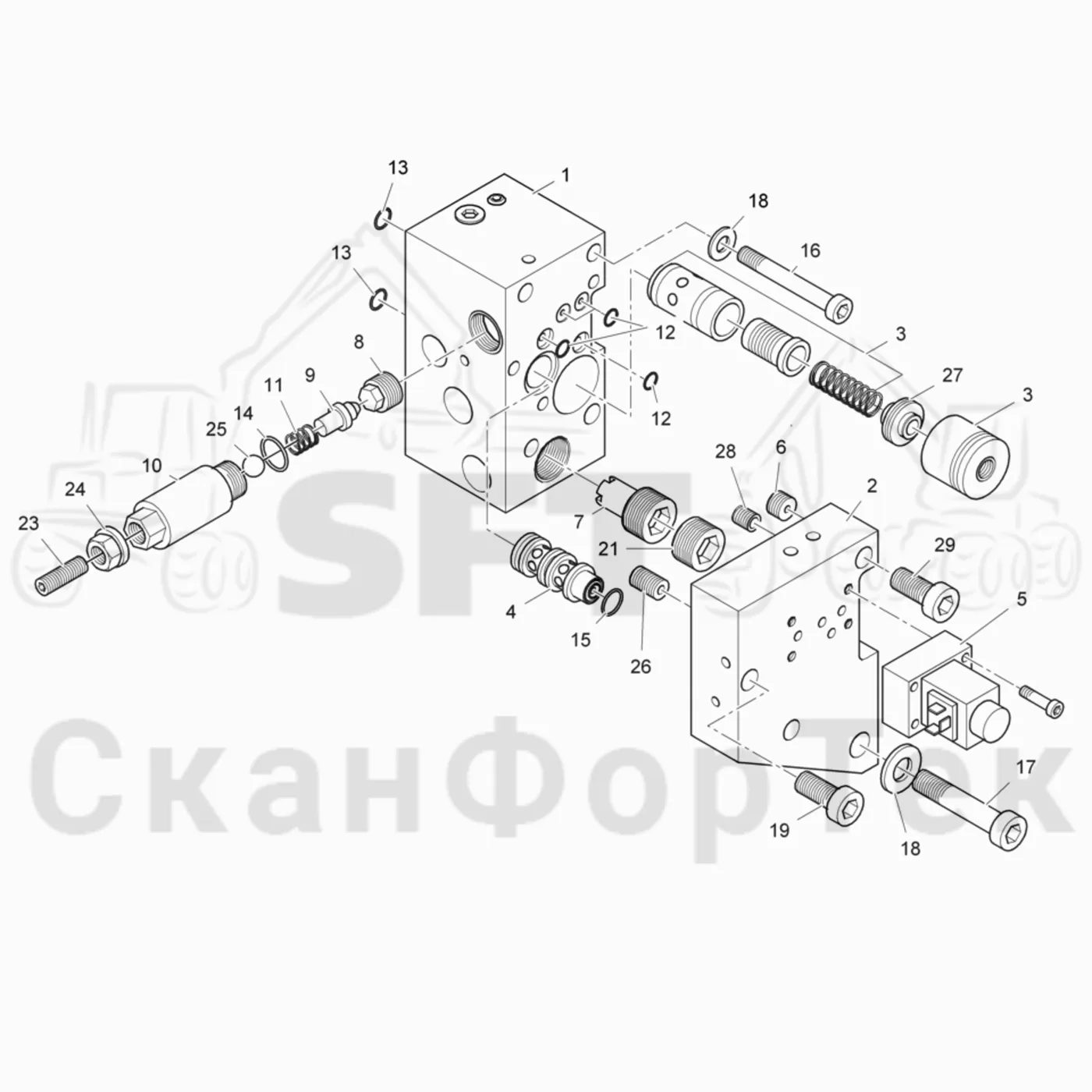 Схема: Komatsu / Головки лесозаготовительной машины / 300 Головки лесозаготовительной машины / 370E / Каталог запасных частей / Гидравлический клапан / Гидравлический клапан / Клапан верхней пилы