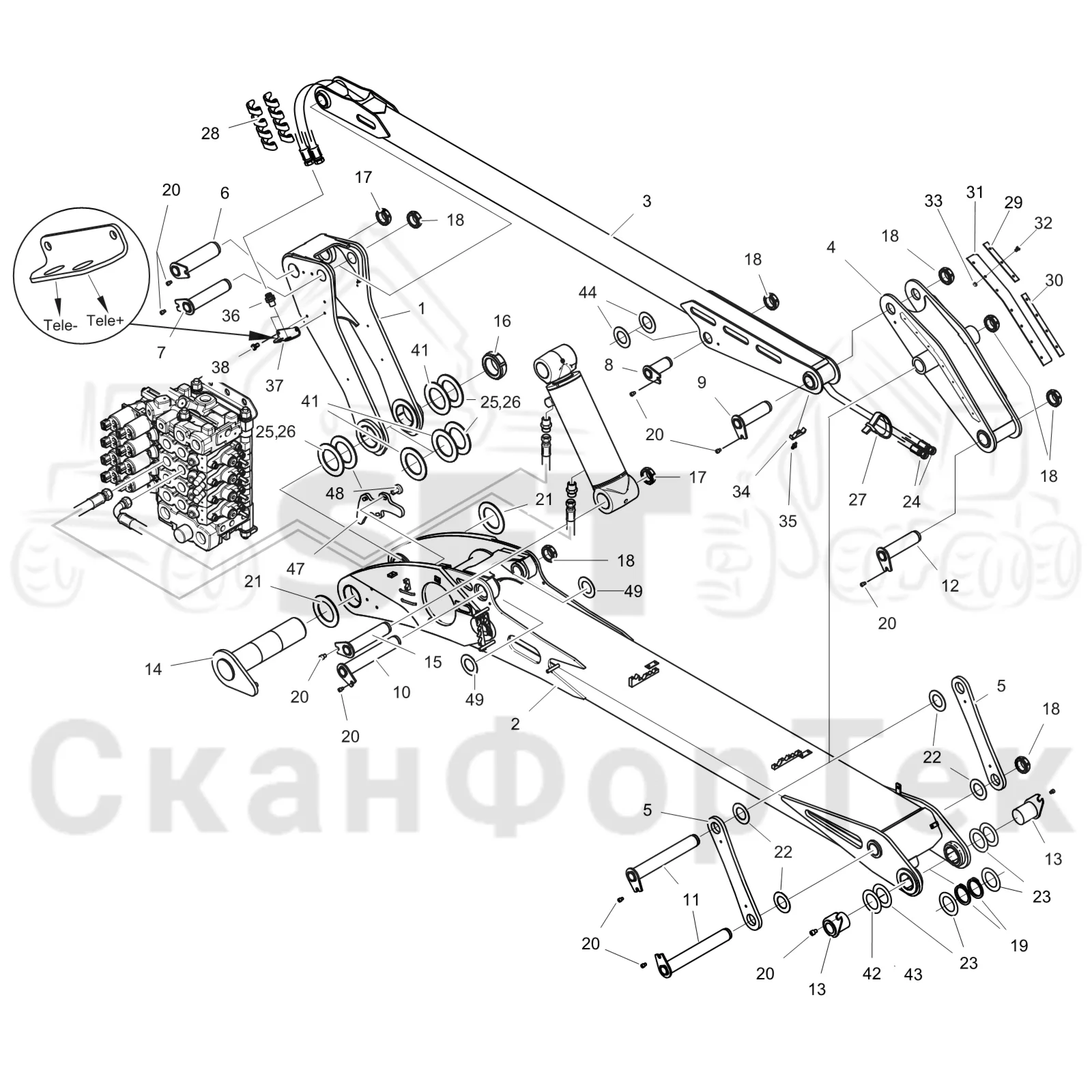 Схема: Komatsu / Лесозаготовительные машины / 931.1 / Каталог запасных частей / Подъемный кран / Основная стрела / Основная стрела 9310011650-