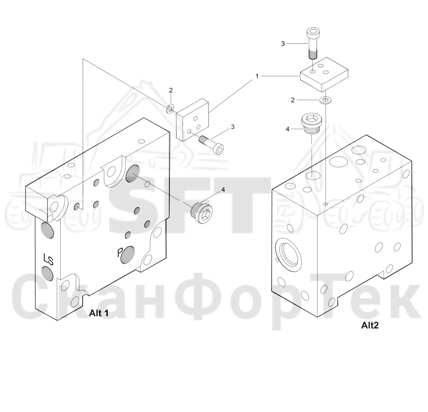 Схема: Komatsu / Лесозаготовительные машины / 951 S/N 9510004367- / Каталог запасных частей / Лесозаготовительное оборудование / Головка лесозаготовительной машины / 370E / Каталог запасных частей / Гидравлический клапан / Гидравлический клапан 3701002428- / Левый концевой блок 3701002551-