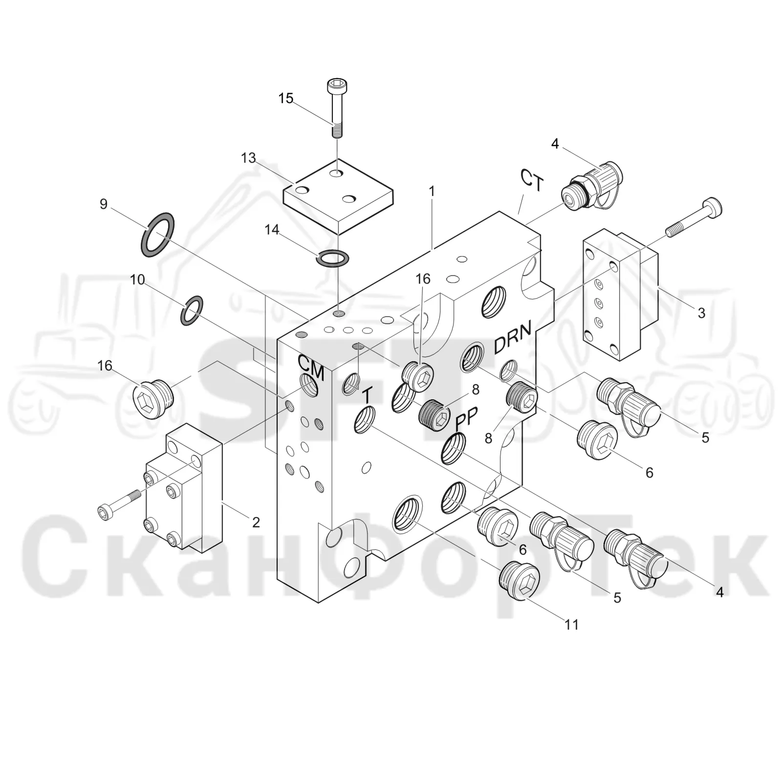Схема: Komatsu / Лесозаготовительные машины / 951 S/N 9510004367- / Каталог запасных частей / Лесозаготовительное оборудование / Головка лесозаготовительной машины / 370E / Каталог запасных частей / Гидравлический клапан / Гидравлический клапан 3701002428- / Правый концевой блокt 3701002551-