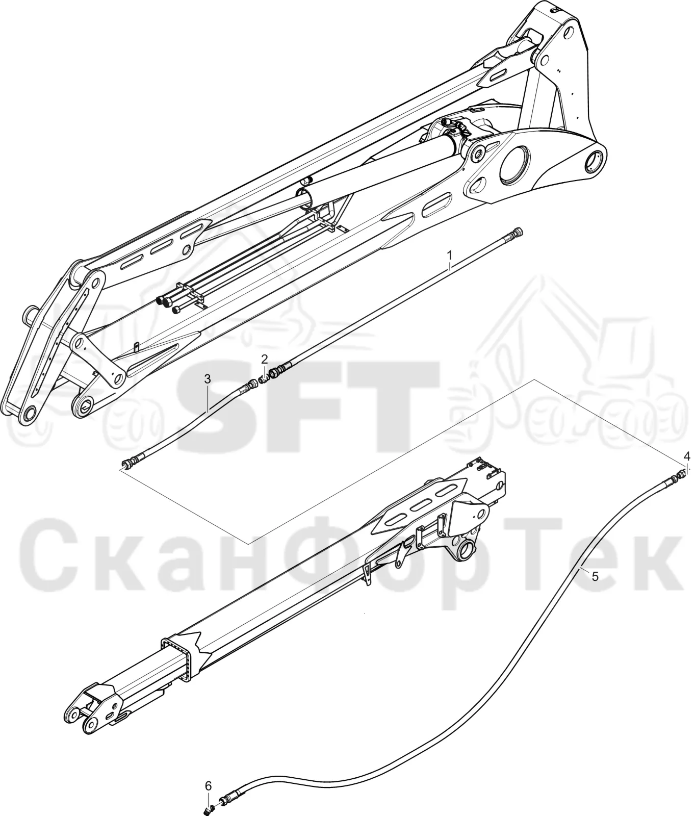Схема: Komatsu / Лесозаготовительные машины / 931 S/N 9310021067- / Каталог запасных частей / Подъемный кран 230H / Основная стрела / Корчевка пней Гидравлика 8,7m