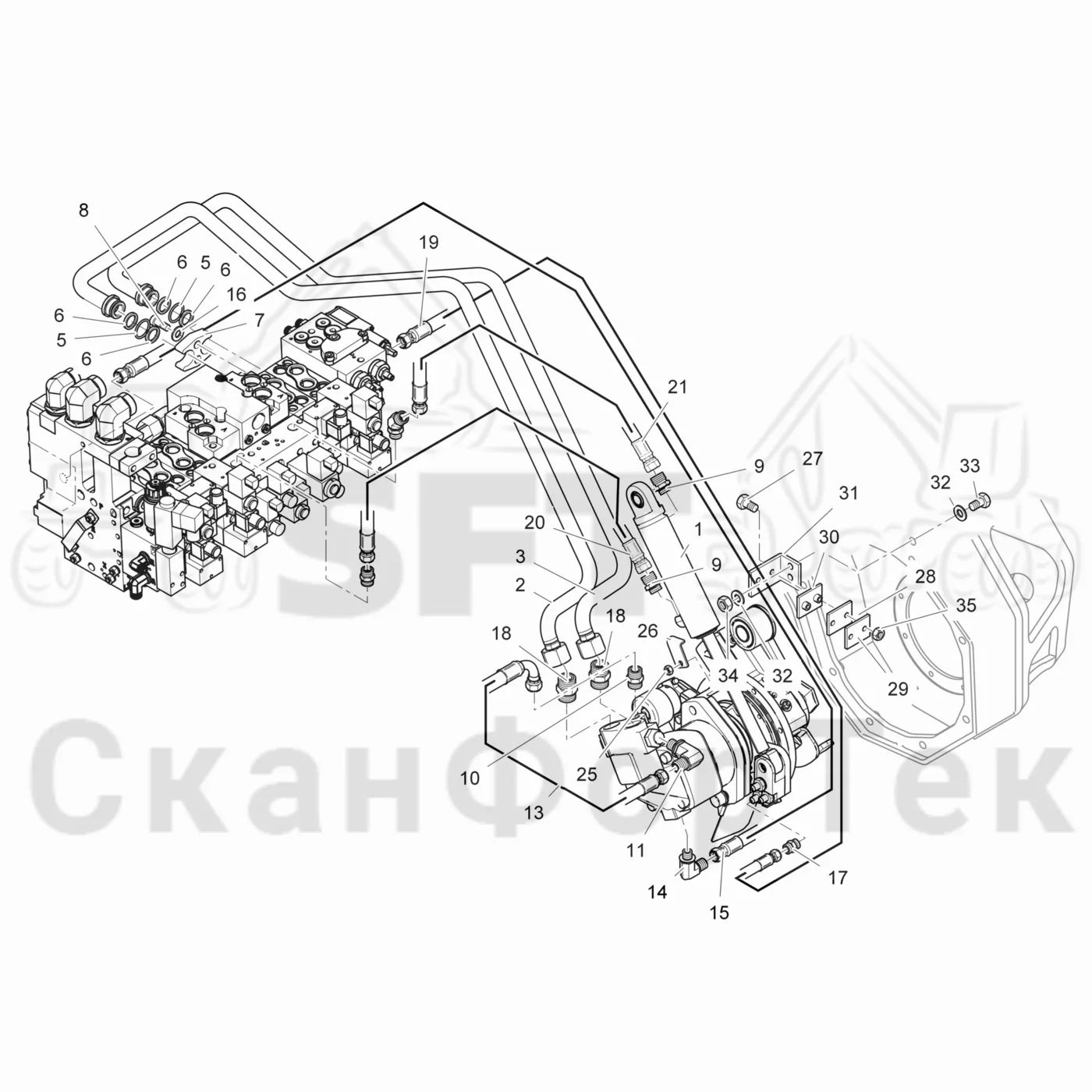 Схема: Komatsu / Лесозаготовительные машины / 931.1 / Каталог запасных частей / Лесозаготовительное оборудование / Головка лесозаготовительной машины / 365 / Каталог запасных частей / Резка / Гидравлическое устройство резки / Гидравлическое устройство резки