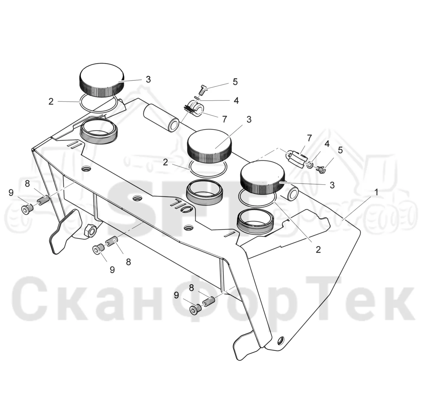 Схема: Komatsu / Головки лесозаготовительной машины / 300 Головки лесозаготовительной машины / 365.1 / Каталог запасных частей / Резка / Цветовая маркировка / Маслобак