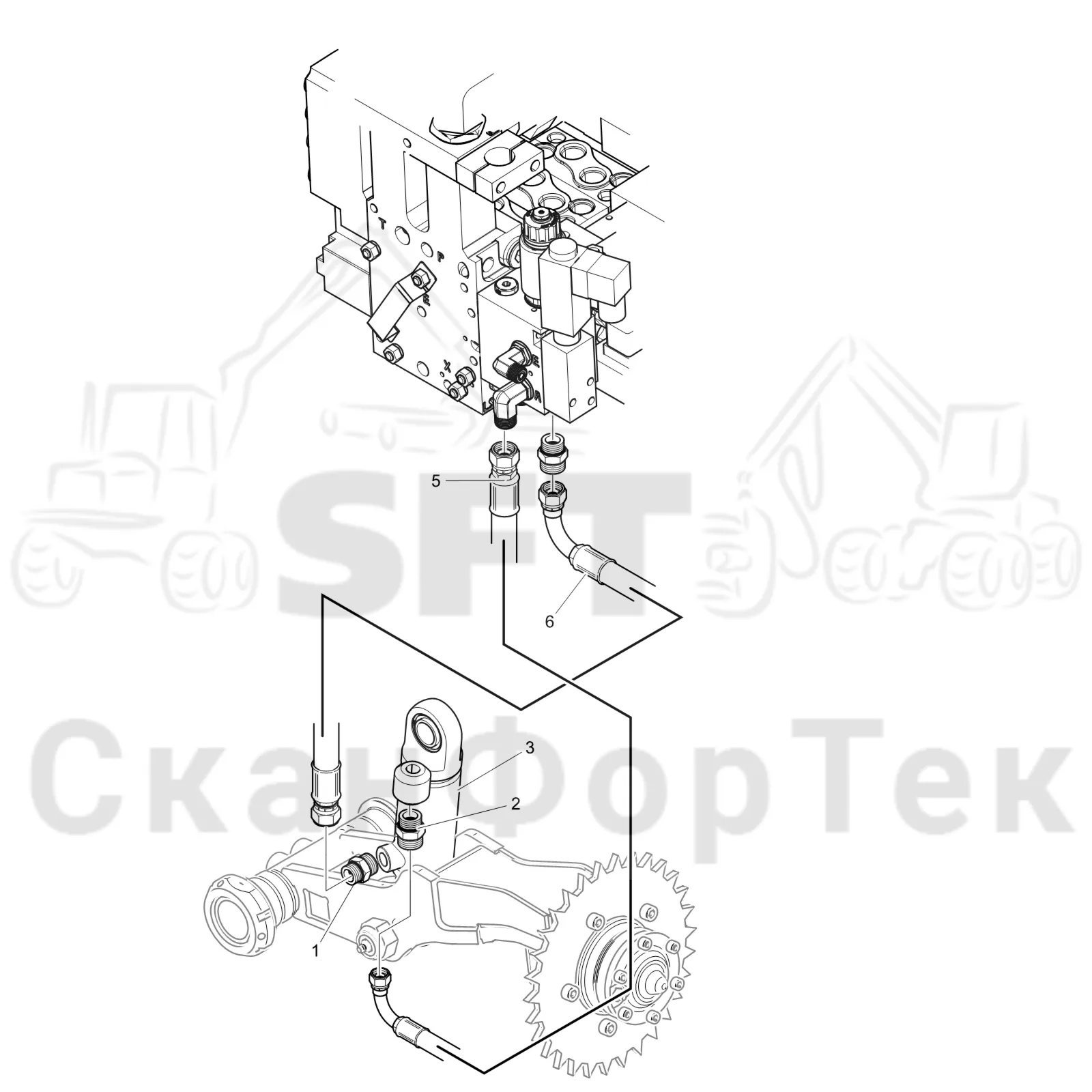 Схема: Valmet / Головки лесозаготовительной машины / Valmet 365 / Valmet 365 / Каталог запасных частей / Измерение / Измерение длины / Гидравлика подъемного механизма мерного ролика