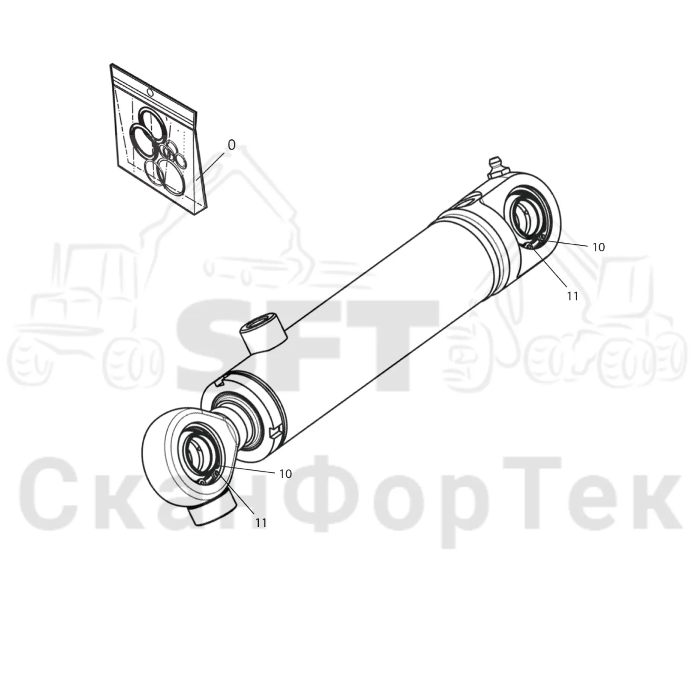 Схема: Komatsu / Головки лесозаготовительной машины / C Головки лесозаготовительной машины / C202 / Каталог запасных частей / Резка / Cutting unit hydraulics topsaw / Запасные части цилиндра
