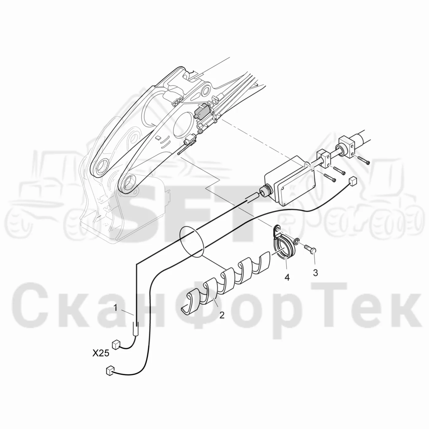 Схема: Komatsu / Лесозаготовительные машины / 931 S/N 9310021067- / Каталог запасных частей / Подъемный кран 230H / Основная стрела / Комплект электрооборудования
