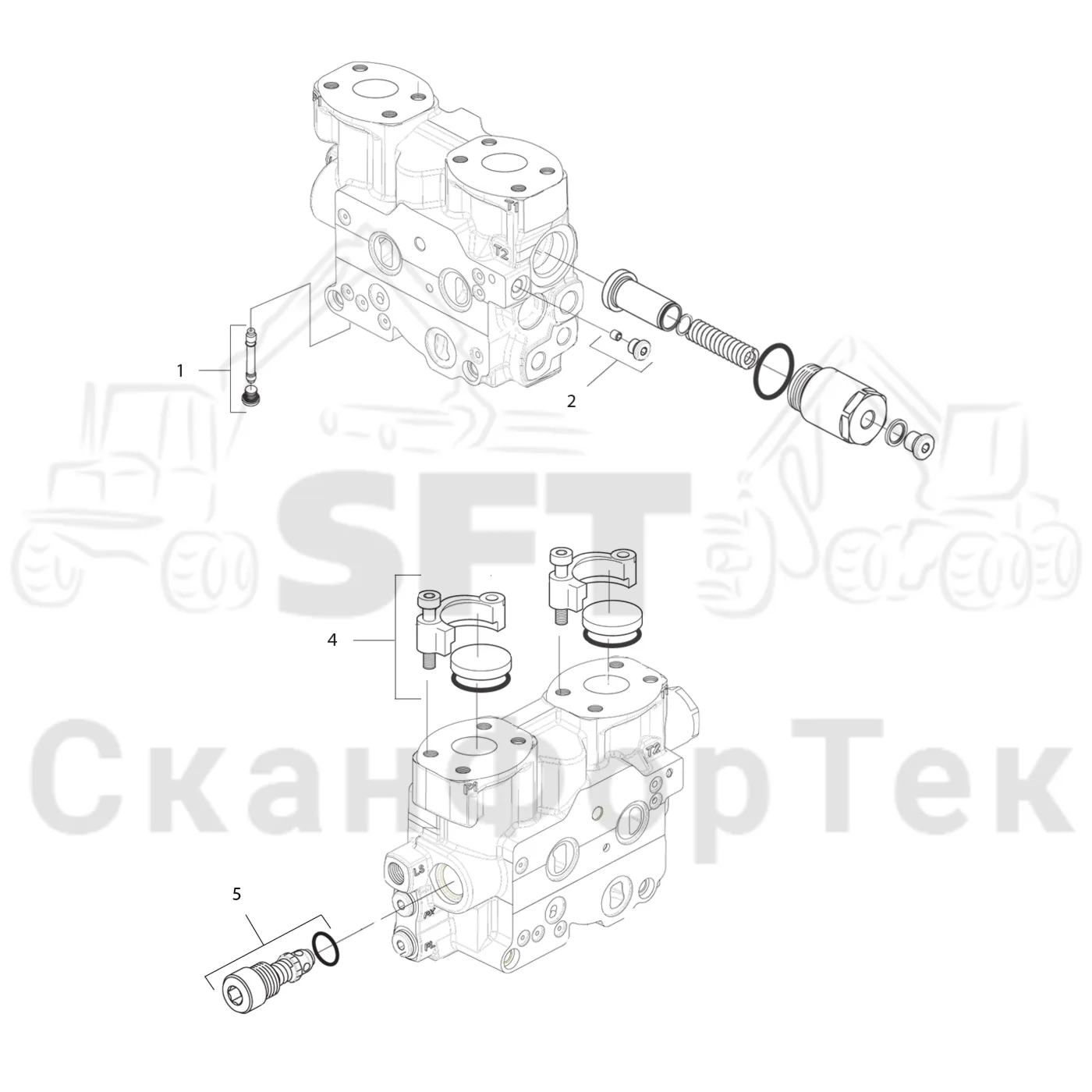 Схема: Komatsu / Головки лесозаготовительной машины / 300 Головки лесозаготовительной машины / 378 E / Каталог запасных частей / Гидравлический клапан / Узел клапана / Впускной - выпускной L90/K170