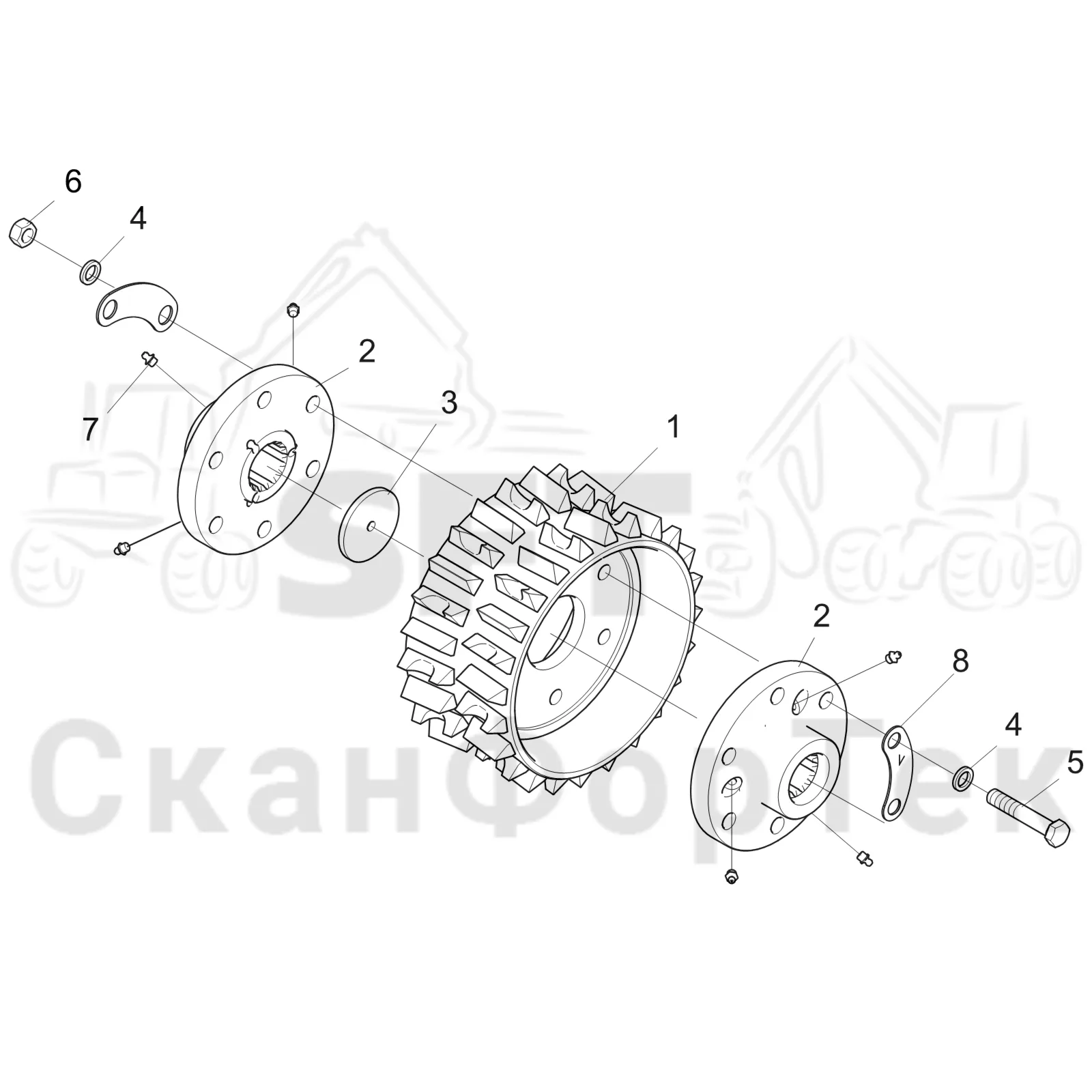Схема: Komatsu / Головки лесозаготовительной машины / C Головки лесозаготовительной машины / C283 / Каталог запасных частей / Подача / Подающий ролик / Подающий ролик