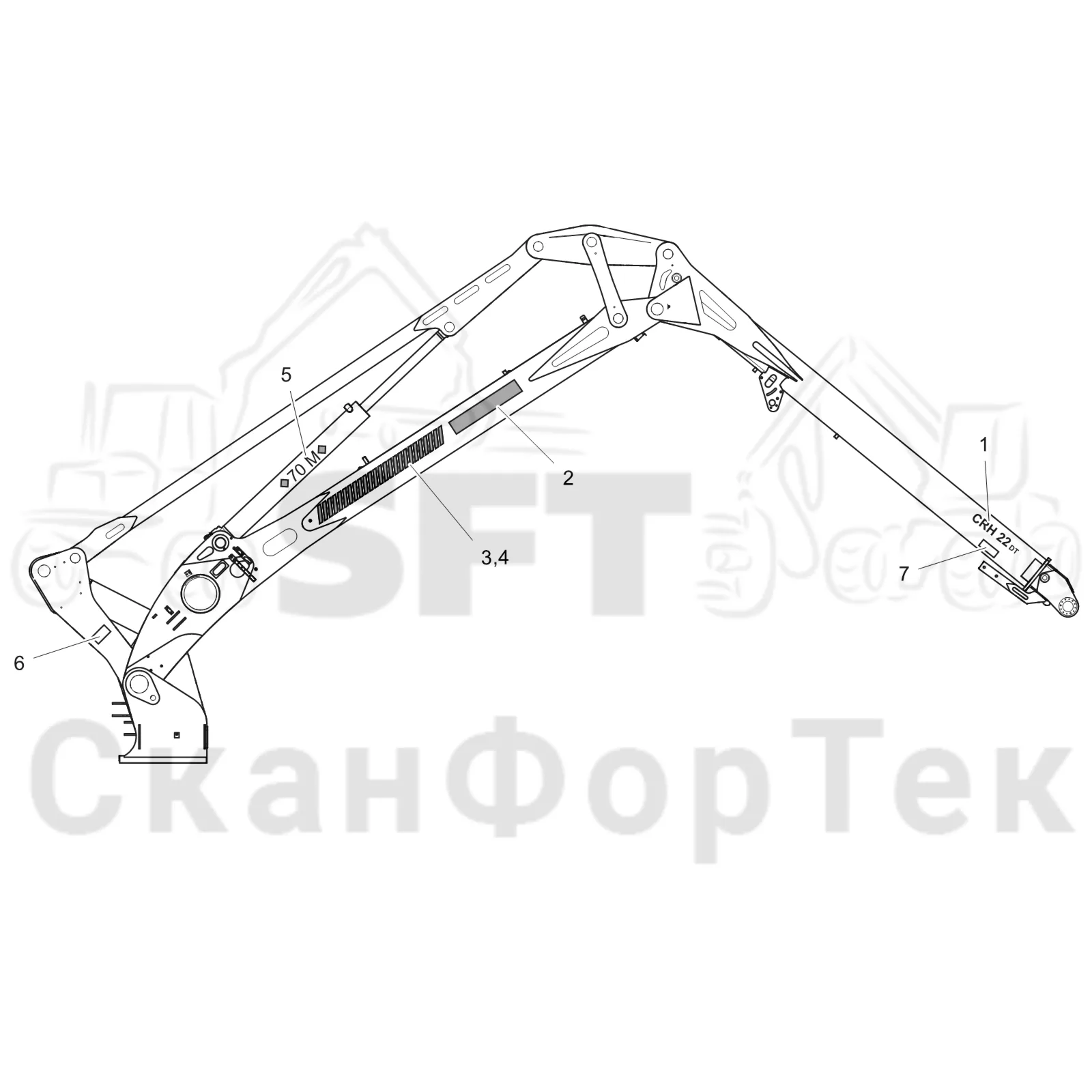 Схема: Komatsu / Лесозаготовительные машины / 931.1 / Каталог запасных частей / Подъемный кран / Основная стрела / Комплект бирок