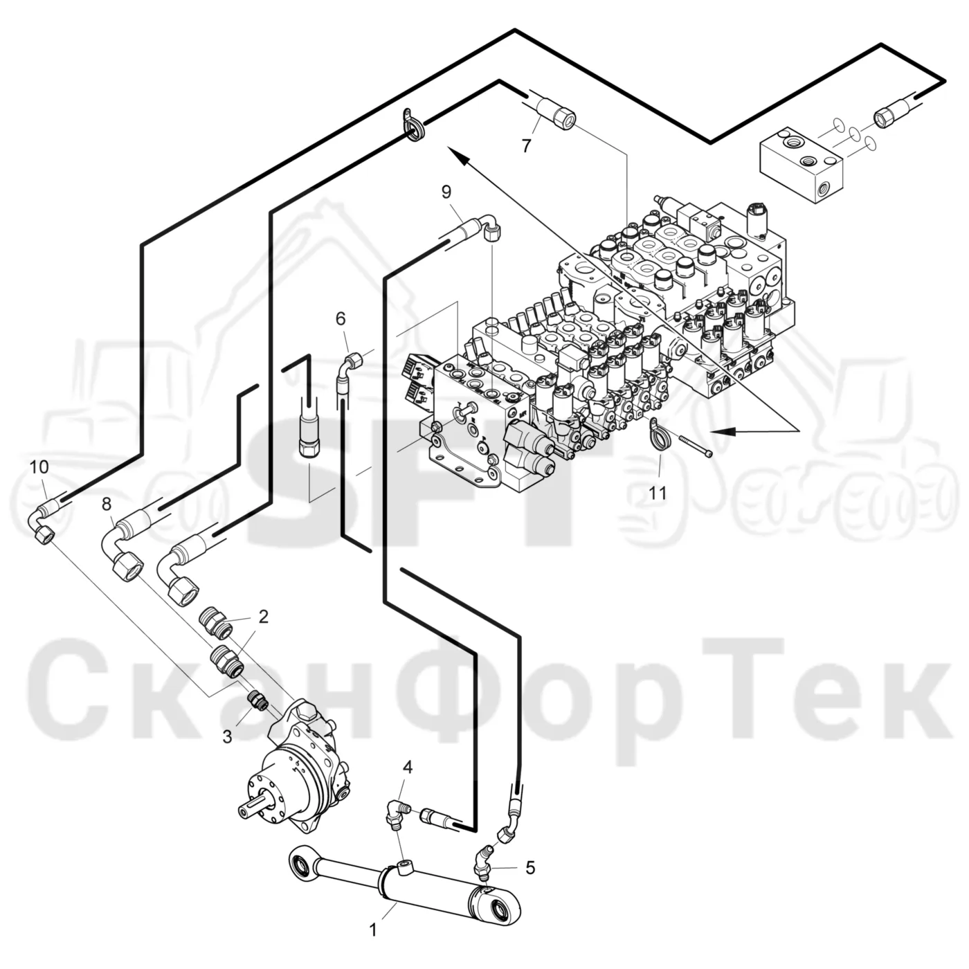 Схема: Komatsu / Головки лесозаготовительной машины / 300 Головки лесозаготовительной машины / 398 / Каталог запасных частей / Резка / Верхняя пила / Top Saw Hydraulics