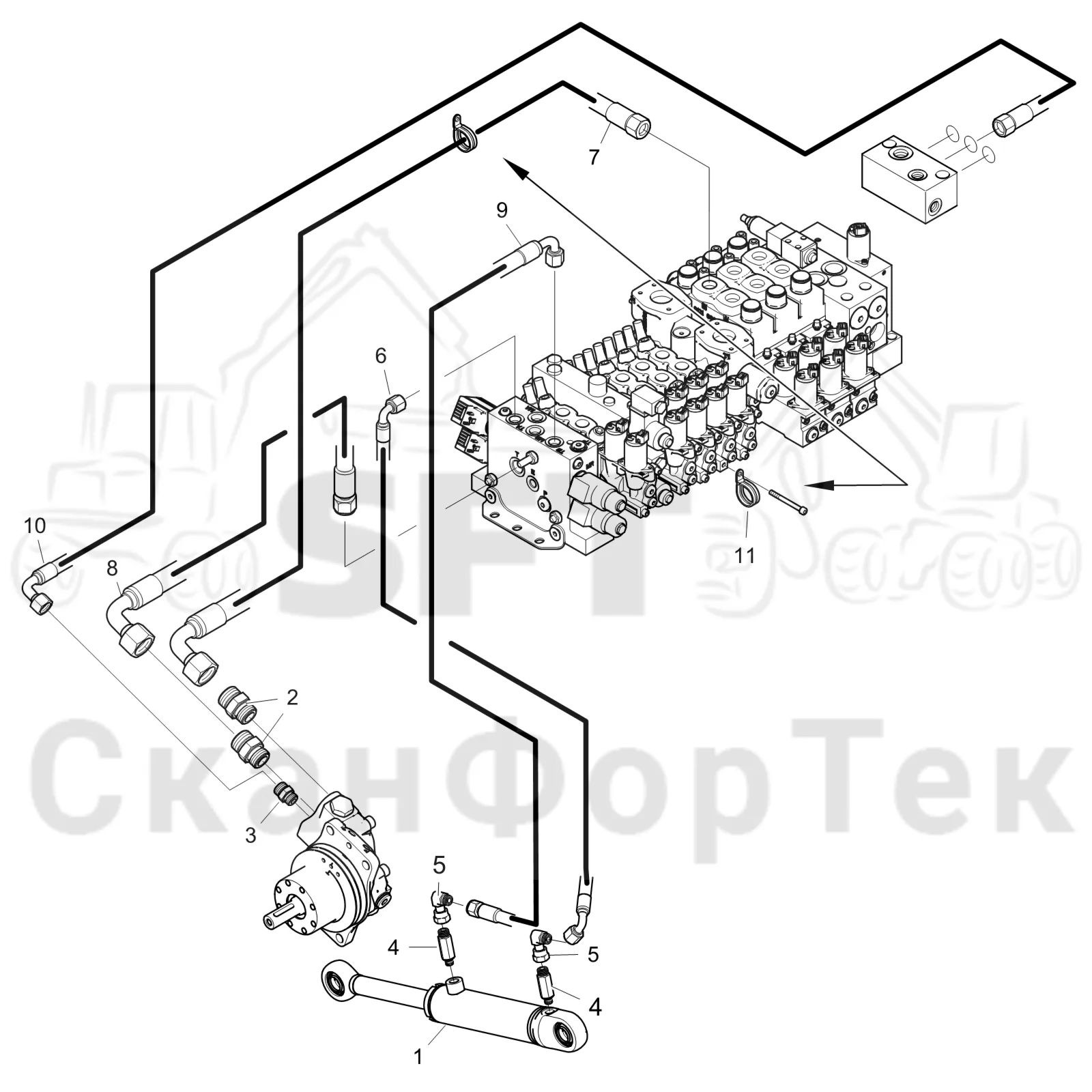 Схема: Komatsu / Головки лесозаготовительной машины / C Головки лесозаготовительной машины / C283 / Каталог запасных частей / Резка / Верхняя пила / Top Saw Hydraulics