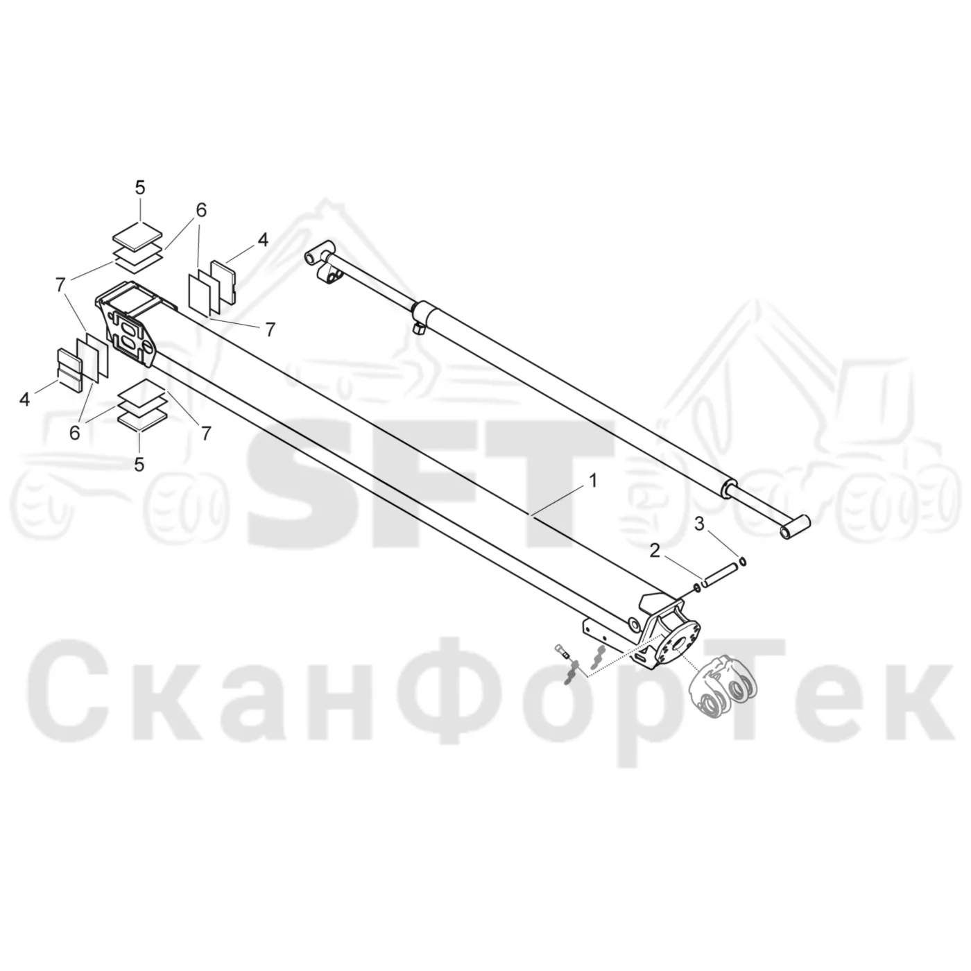 Схема: Valmet / Лесозаготовительные машины / Valmet 931 / Valmet 931 / Каталог запасных частей / Подъемный кран / Подъемные краны / Catalog / Каталог запасных частей / Удлинитель стрелы / Стрела / Телескопическая стрела