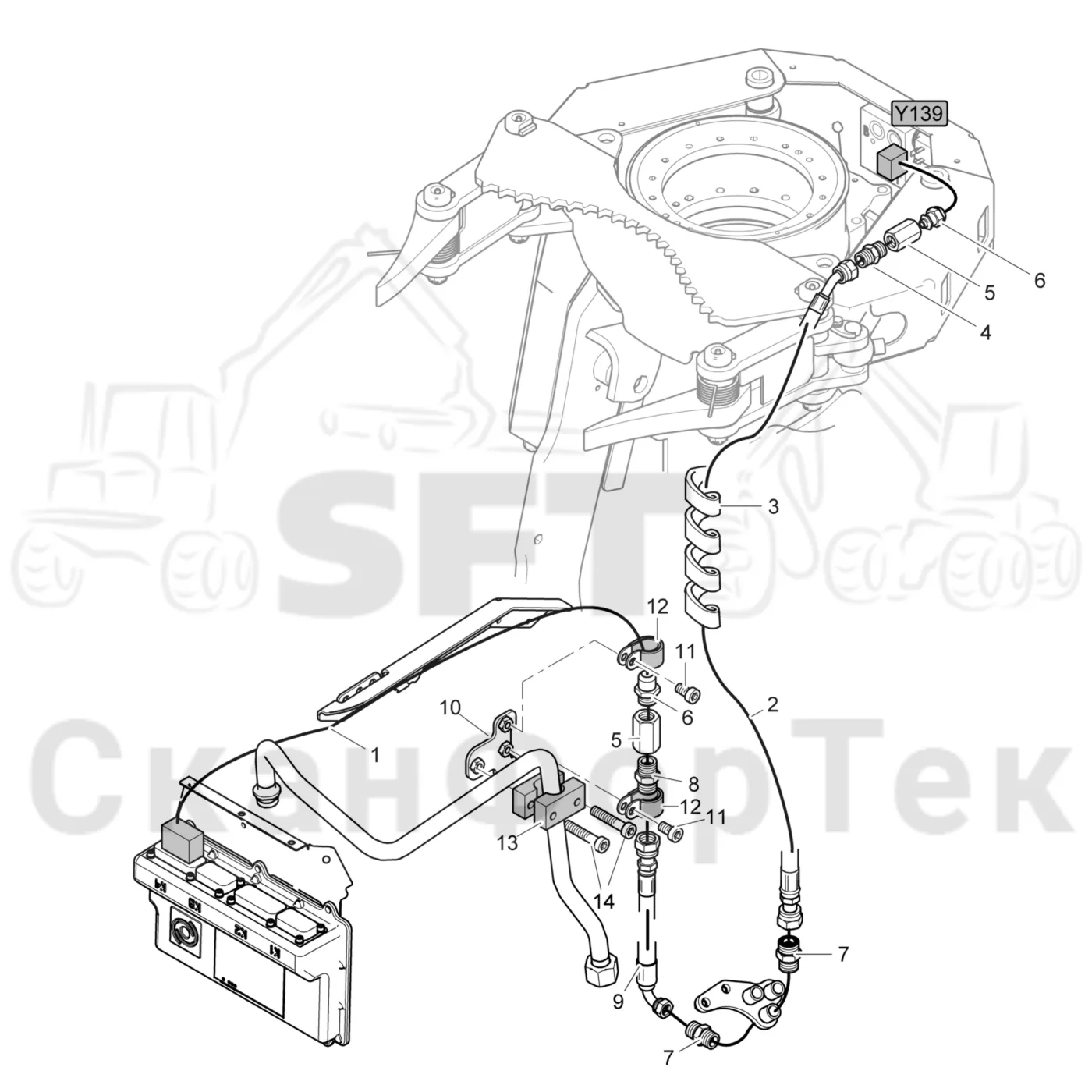 Схема: Komatsu / Лесозаготовительные машины / 901 S/N 9010053267- / Каталог запасных частей / Лесозаготовительное оборудование / Головка лесозаготовительной машины / C93 / Каталог запасных частей / Дополнительное оборудование / Габота с несколькими деЂевьями / Комплект электрооборудования