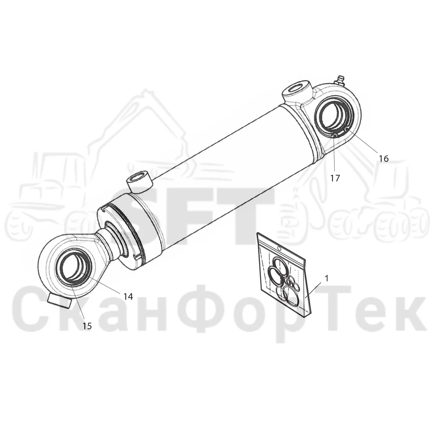 Схема: Komatsu / Головки лесозаготовительной машины / C Головки лесозаготовительной машины / C202E / Каталог запасных частей / Обрезка сучьев / Гидравлический привод сучкорезного ножа / Запасные части цилиндра