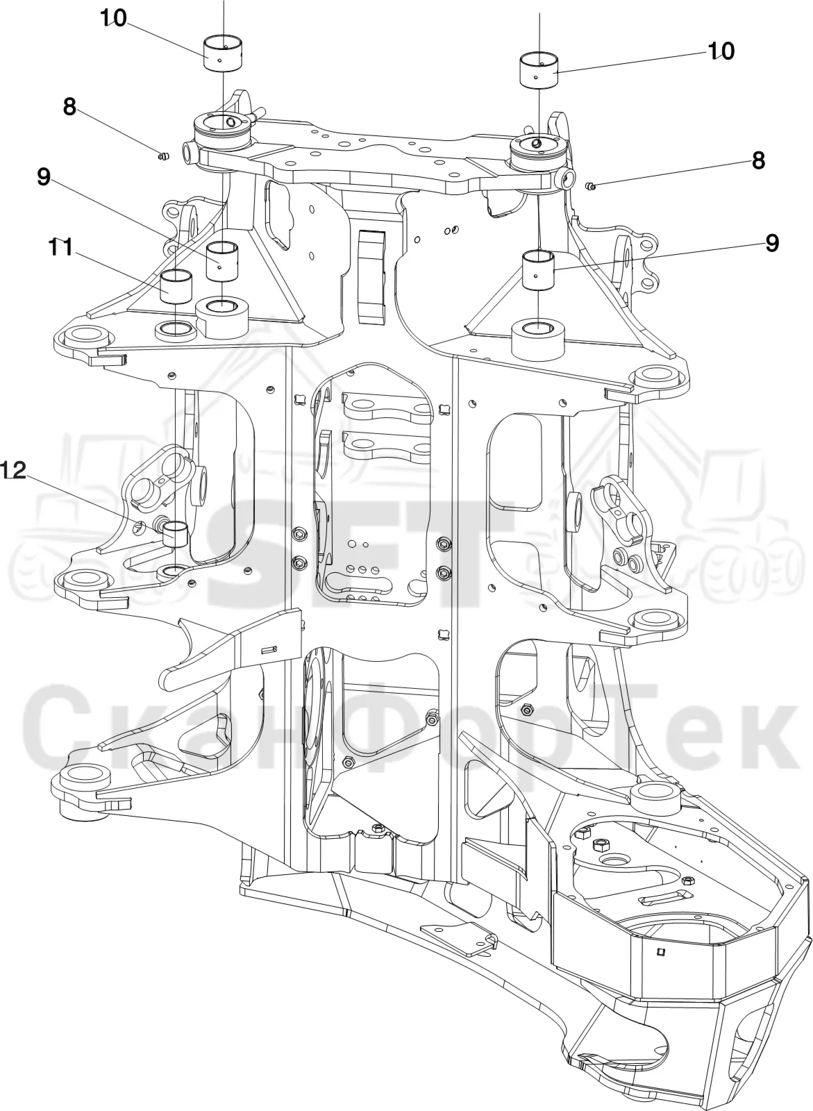 Схема: Komatsu / Лесозаготовительные машины / 931XC S/N 9313021208- / Каталог запасных частей / Лесозаготовительное оборудование / Головка лесозаготовительной машины / C144 / Каталог запасных частей / шасси / шасси / Втулка