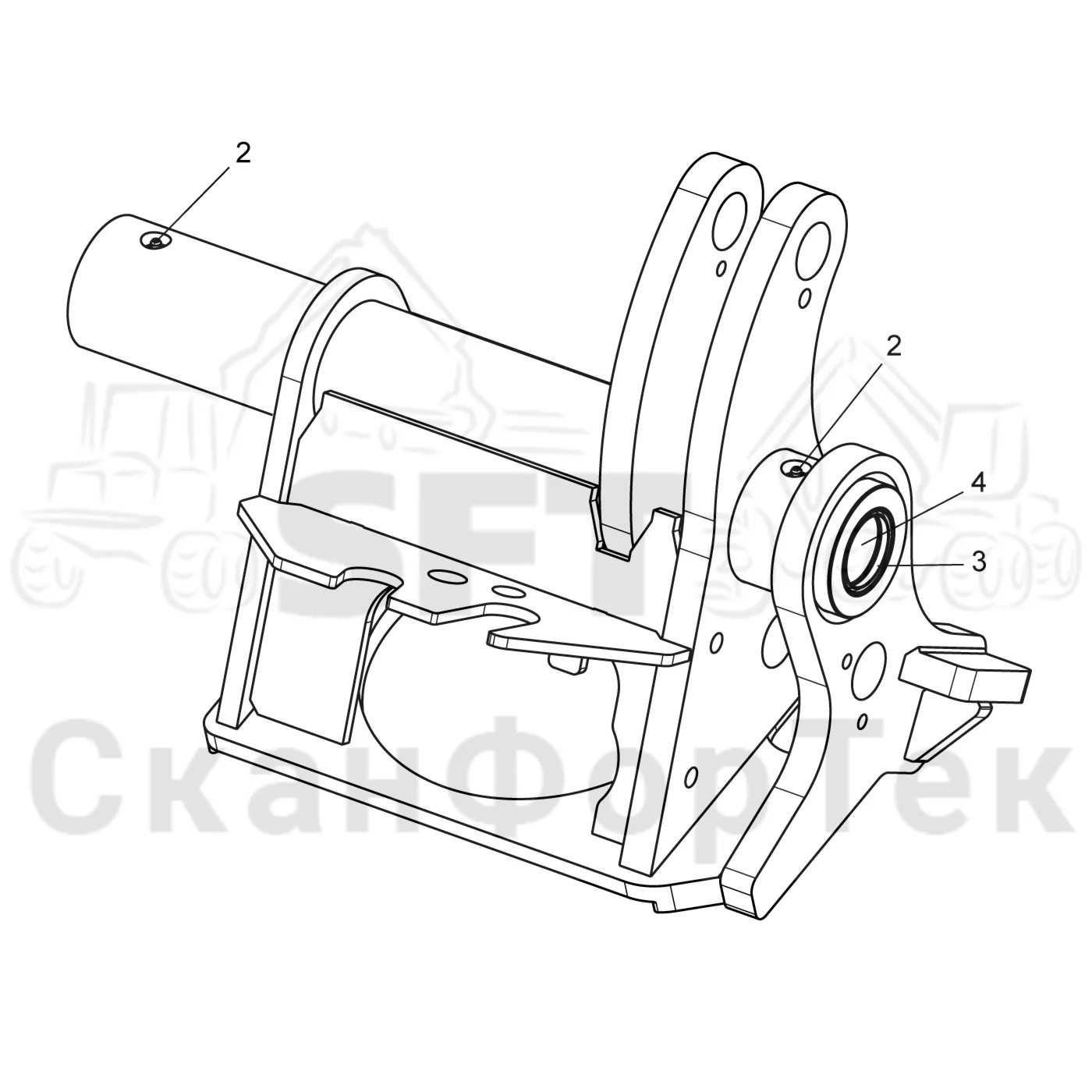Схема: Komatsu / Лесозаготовительные машины / 931 S/N 9310021067- / Каталог запасных частей / Лесозаготовительное оборудование / Головка лесозаготовительной машины / C144 / Каталог запасных частей / Подача / шасси подающего ролика / Стеллаж двигателя