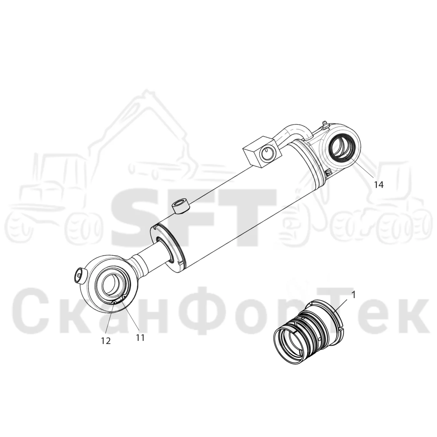 Схема: Komatsu / Лесозаготовительные машины / 931 S/N 9310021067- / Каталог запасных частей / Лесозаготовительное оборудование / Головка лесозаготовительной машины / C144 / Каталог запасных частей / Подача / шасси подающего ролика / Запасные части цилиндра