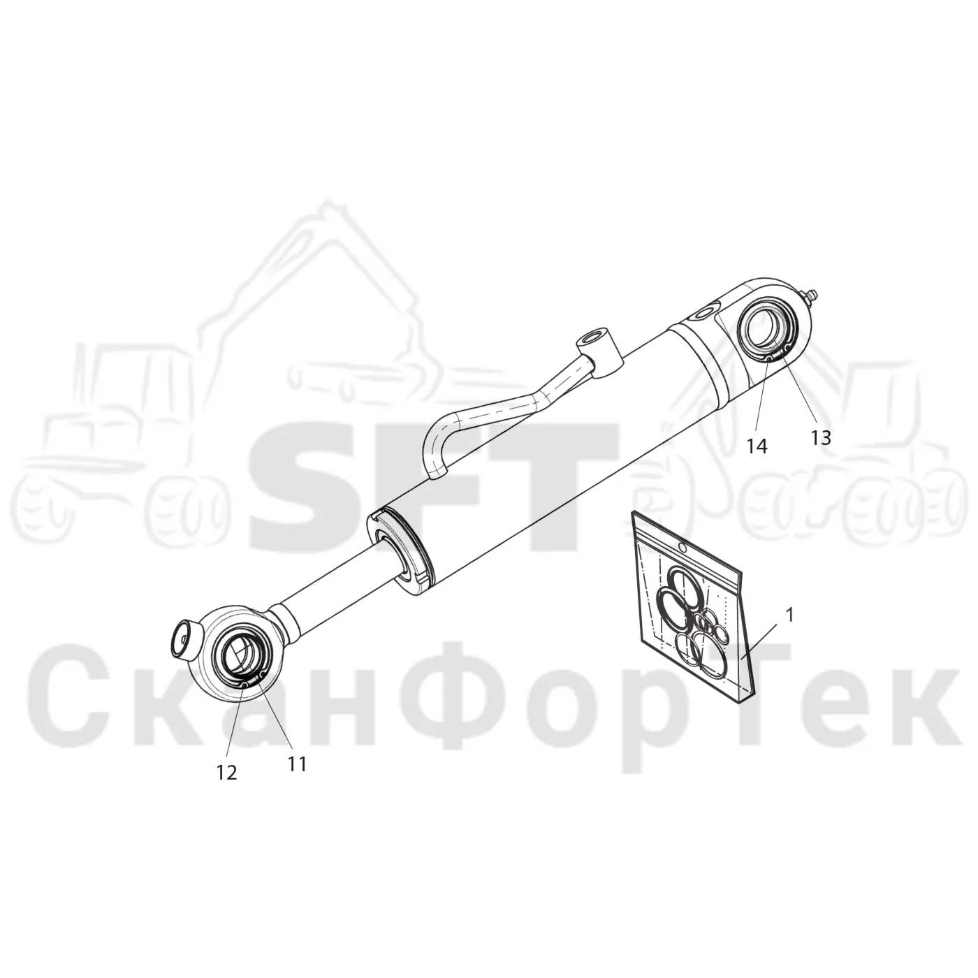 Схема: Komatsu / Лесозаготовительные машины / 931 S/N 9310021067- / Каталог запасных частей / Лесозаготовительное оборудование / Головка лесозаготовительной машины / C144 / Каталог запасных частей / Обрезка сучьев / Передние сучкорезные ножи / Запасные части цилиндра