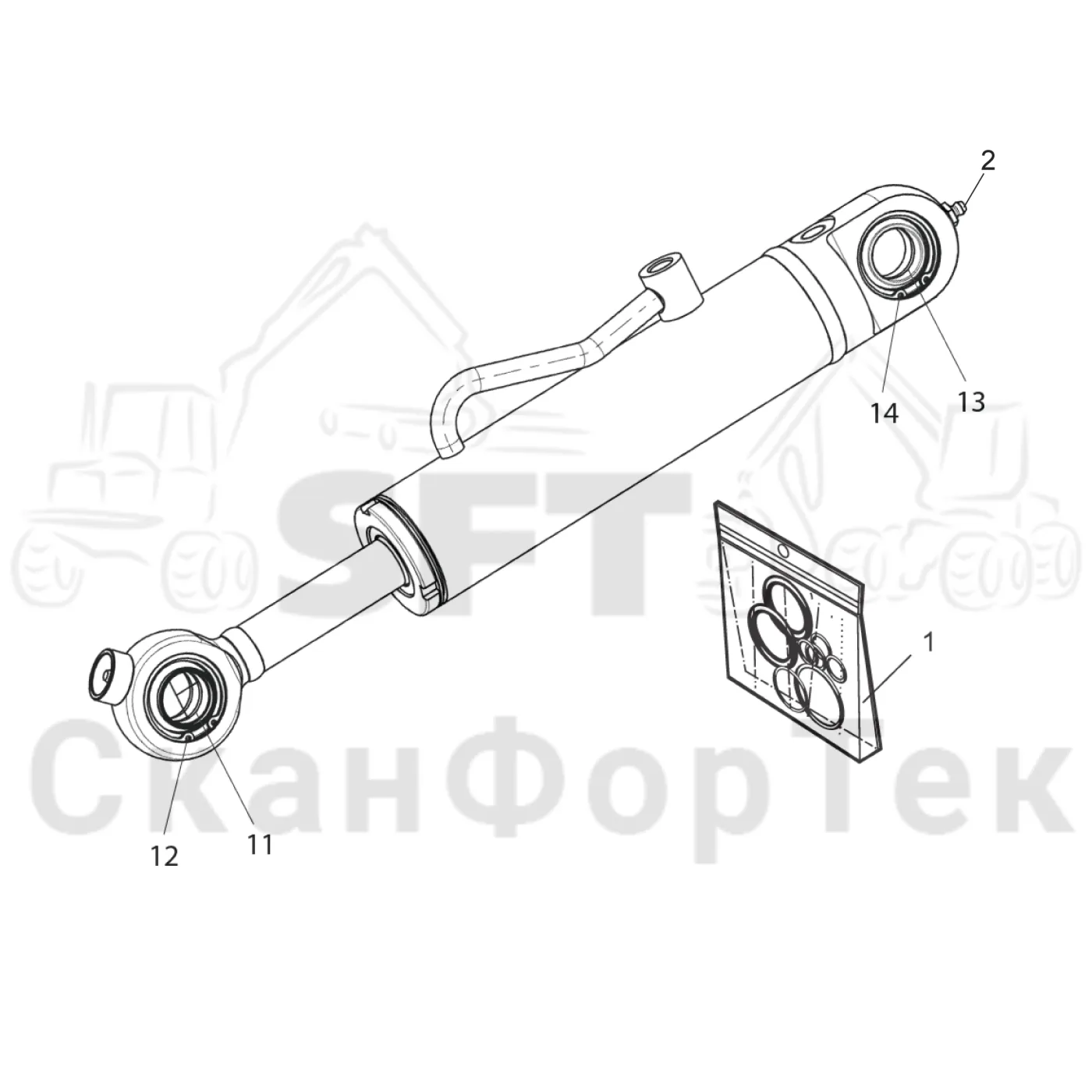 Схема: Komatsu / Лесозаготовительные машины / 931 S/N 9310021067- / Каталог запасных частей / Лесозаготовительное оборудование / Головка лесозаготовительной машины / C144 / Каталог запасных частей / Обрезка сучьев / Передние сучкорезные ножи / Запасные части цилиндра 1144015127-