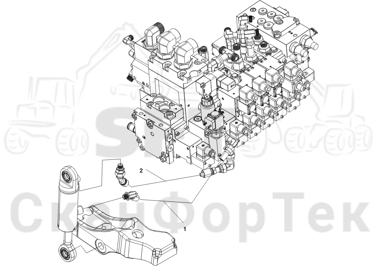 Схема: Komatsu / Лесозаготовительные машины / 951 S/N 9510004367- / Каталог запасных частей / Лесозаготовительное оборудование / Головка лесозаготовительной машины / C144 / Каталог запасных частей / Измерение / Измерение длины / Подъем измерительного колеса, гидравлика