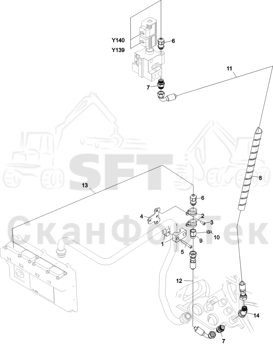 Схема: Komatsu / Головки лесозаготовительной машины / C Головки лесозаготовительной машины / C144 / Каталог запасных частей / Дополнительное оборудование / Габота с несколькими деЂевьями / Комплект электрооборудования