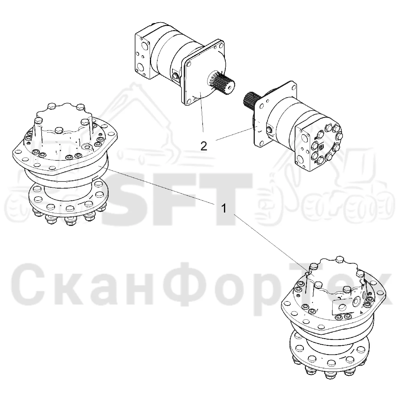 Схема: Komatsu / Головки лесозаготовительной машины / C Головки лесозаготовительной машины / C283 / Каталог запасных частей / Подача / Подающий ролик / Мотор