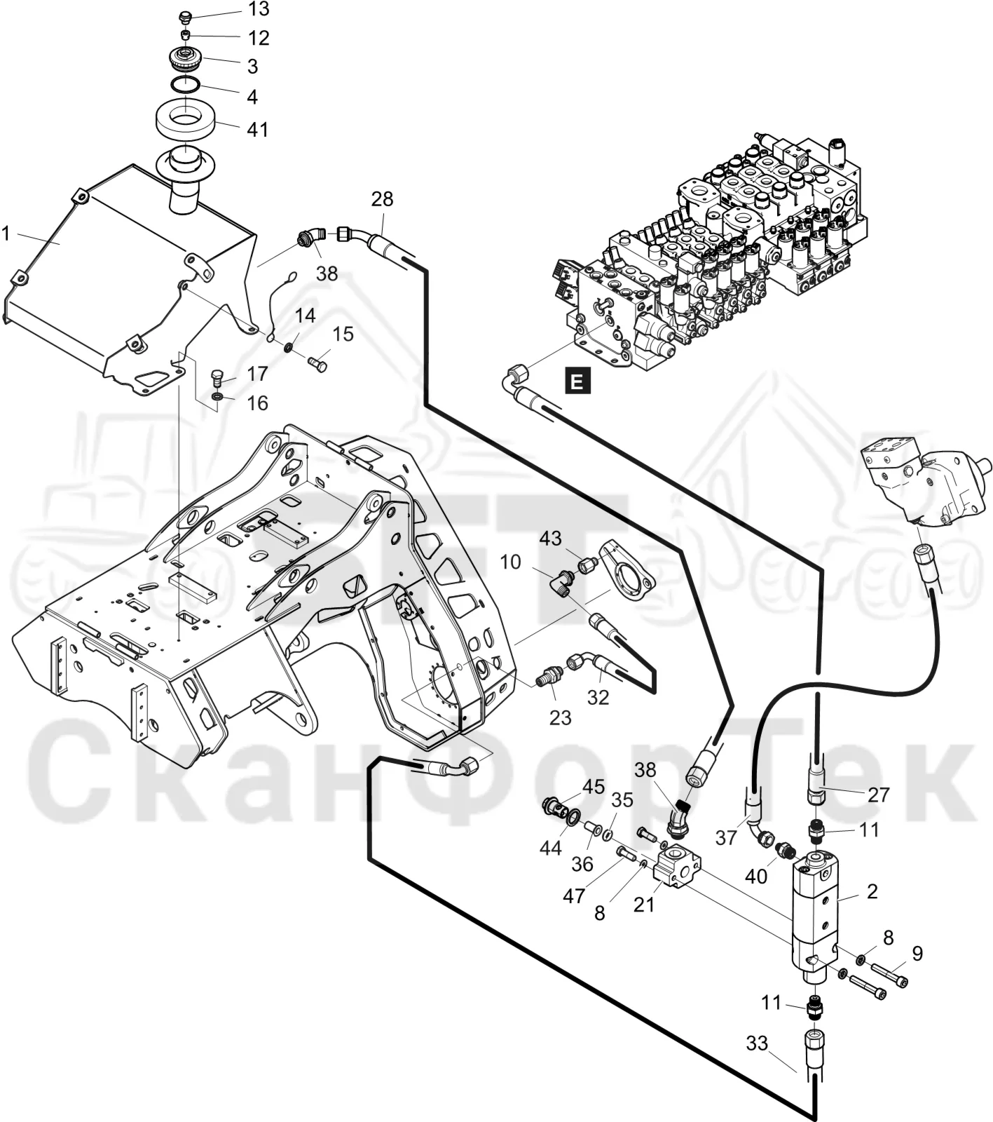Схема: Komatsu / Головки лесозаготовительной машины / C Головки лесозаготовительной машины / C283 / Каталог запасных частей / Резка / Смазка цепи / Смазка цепи без Верхняя пила