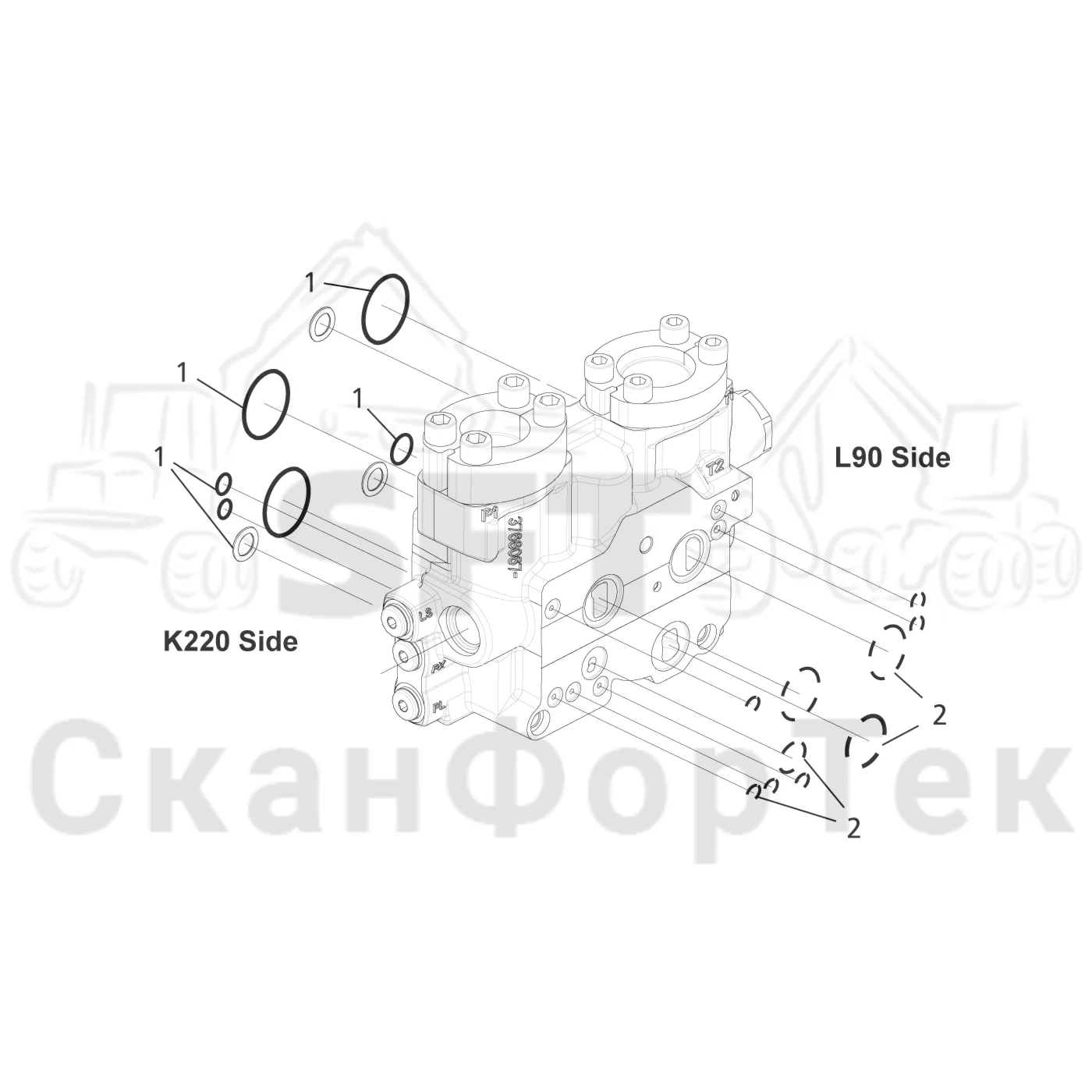 Схема: Komatsu / Головки лесозаготовительной машины / C Головки лесозаготовительной машины / C283 / Каталог запасных частей / Гидравлический клапан / Узел клапана / Прокладки секции
