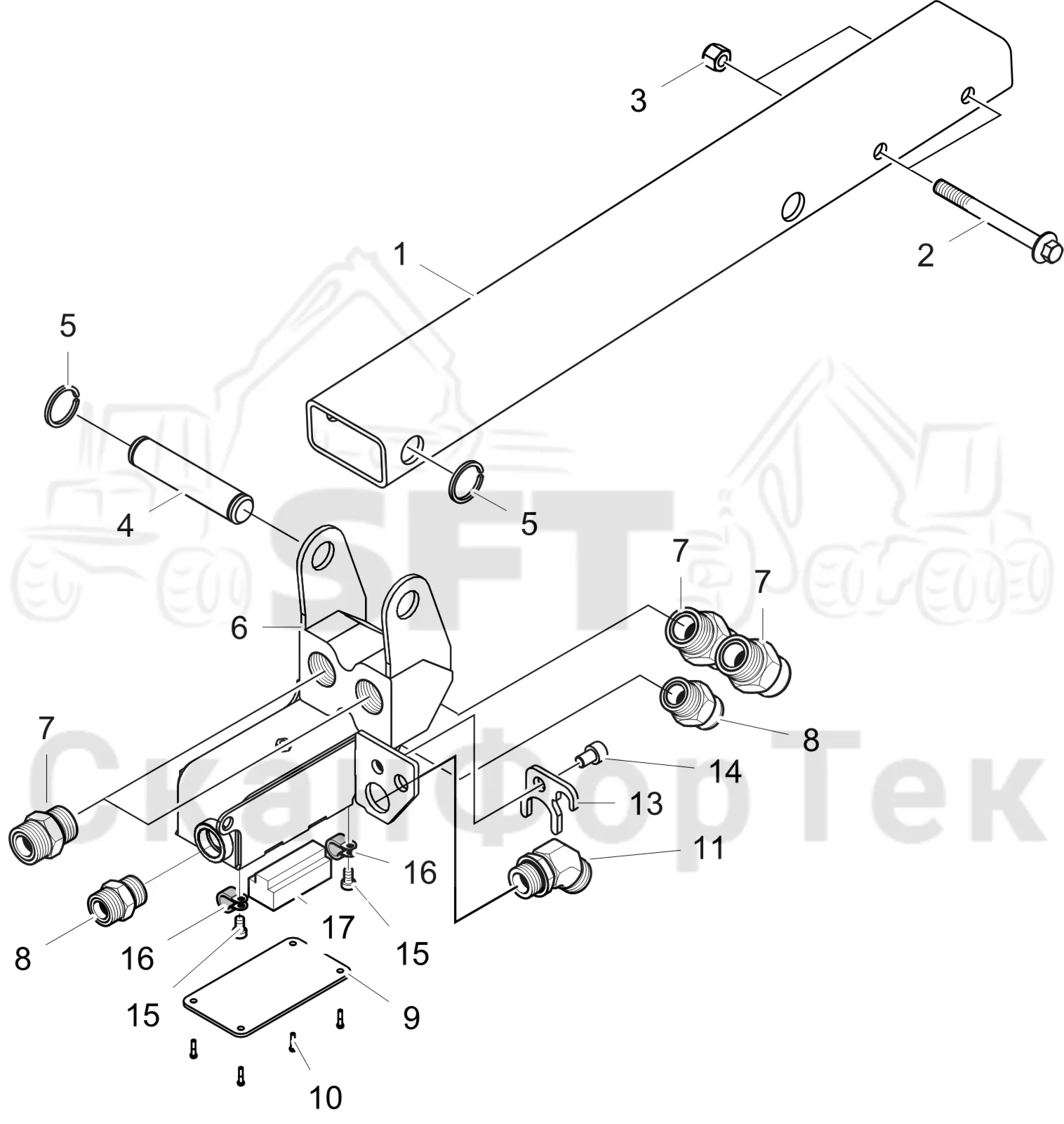 Схема: Komatsu / Лесозаготовительные машины / 901TX .1 / Каталог запасных частей / Подъемный кран / Телескопическая стрела / Держатель