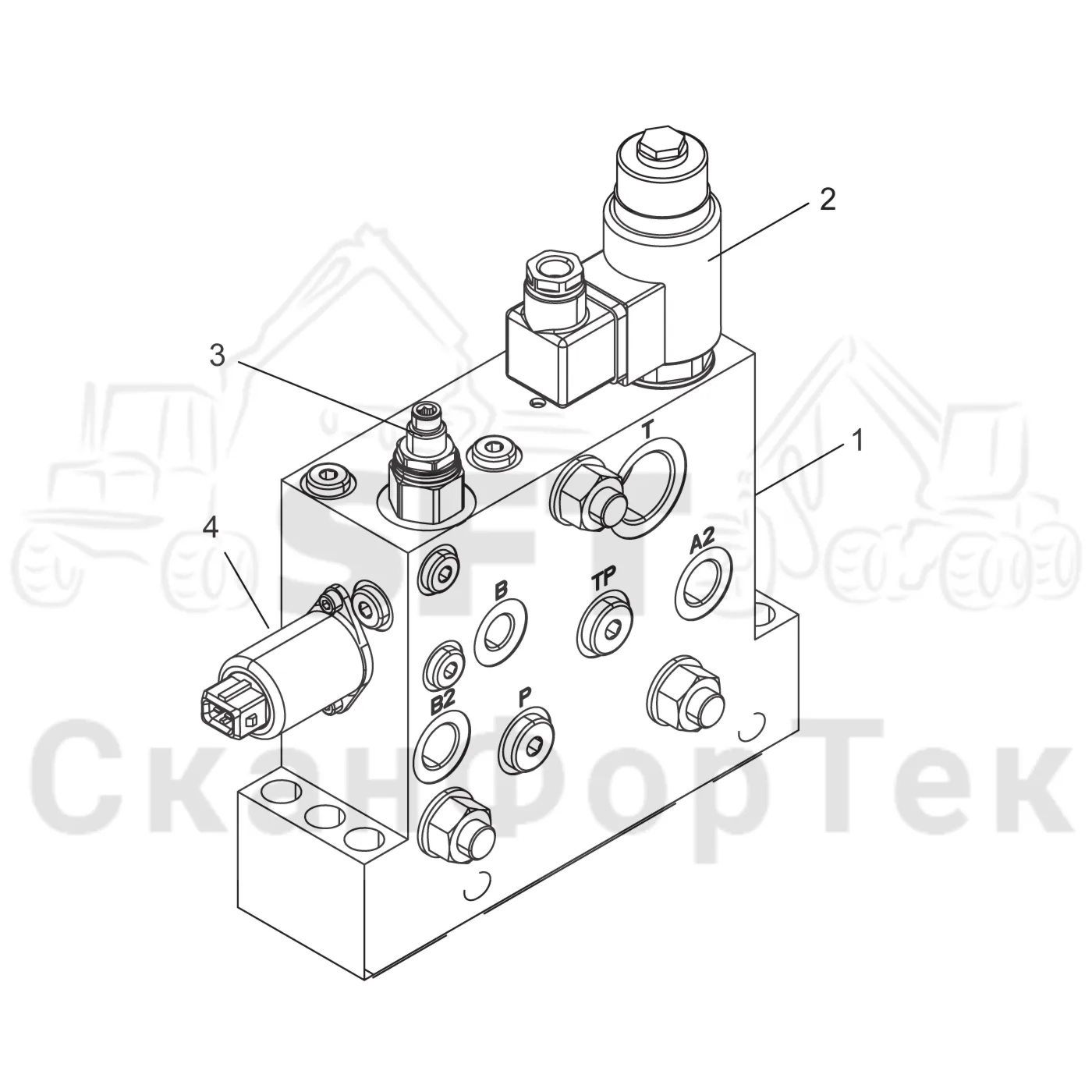 Схема: Komatsu / Головки лесозаготовительной машины / C Головки лесозаготовительной машины / C283 / Каталог запасных частей / Гидравлический клапан / Узел клапана / Торцевая секция K220