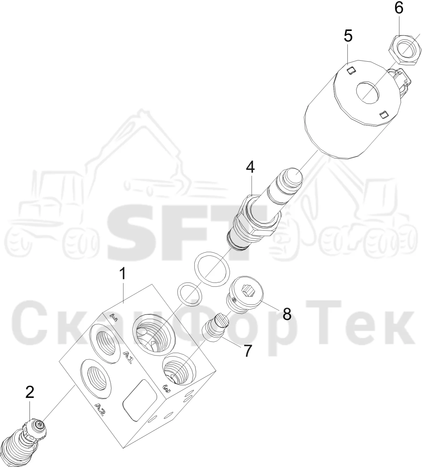 Схема: Komatsu / Лесозаготовительные машины / 931XC S/N 9313021208- / Каталог запасных частей / Лесозаготовительное оборудование / Головка лесозаготовительной машины / S92 / Каталог запасных частей / шасси / Звено подвески 3092015121- / Предохранительный клапан