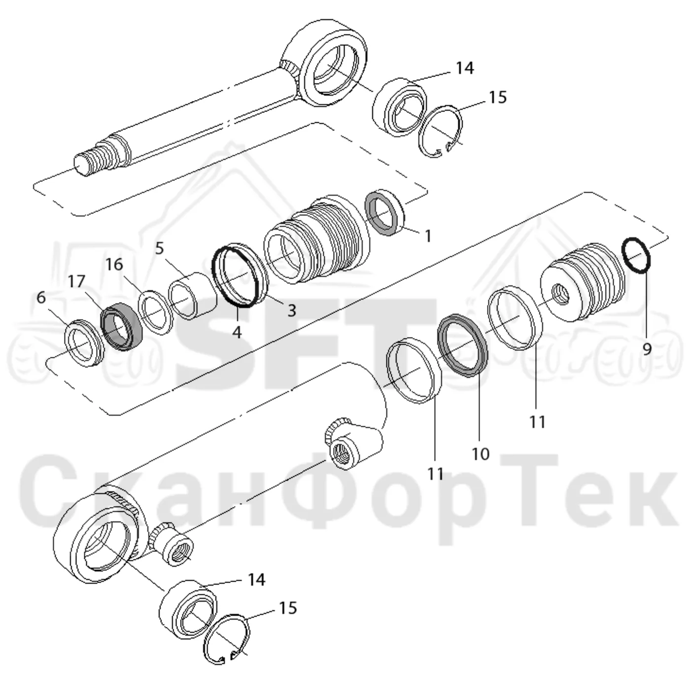 Схема: Komatsu / Лесозаготовительные машины / 901TX .1 / Каталог запасных частей / Лесозаготовительное оборудование / Головка лесозаготовительной машины / S92 / Каталог запасных частей / Обрезка сучьев / Задние сучкорезные ножи / Запасные части цилиндра