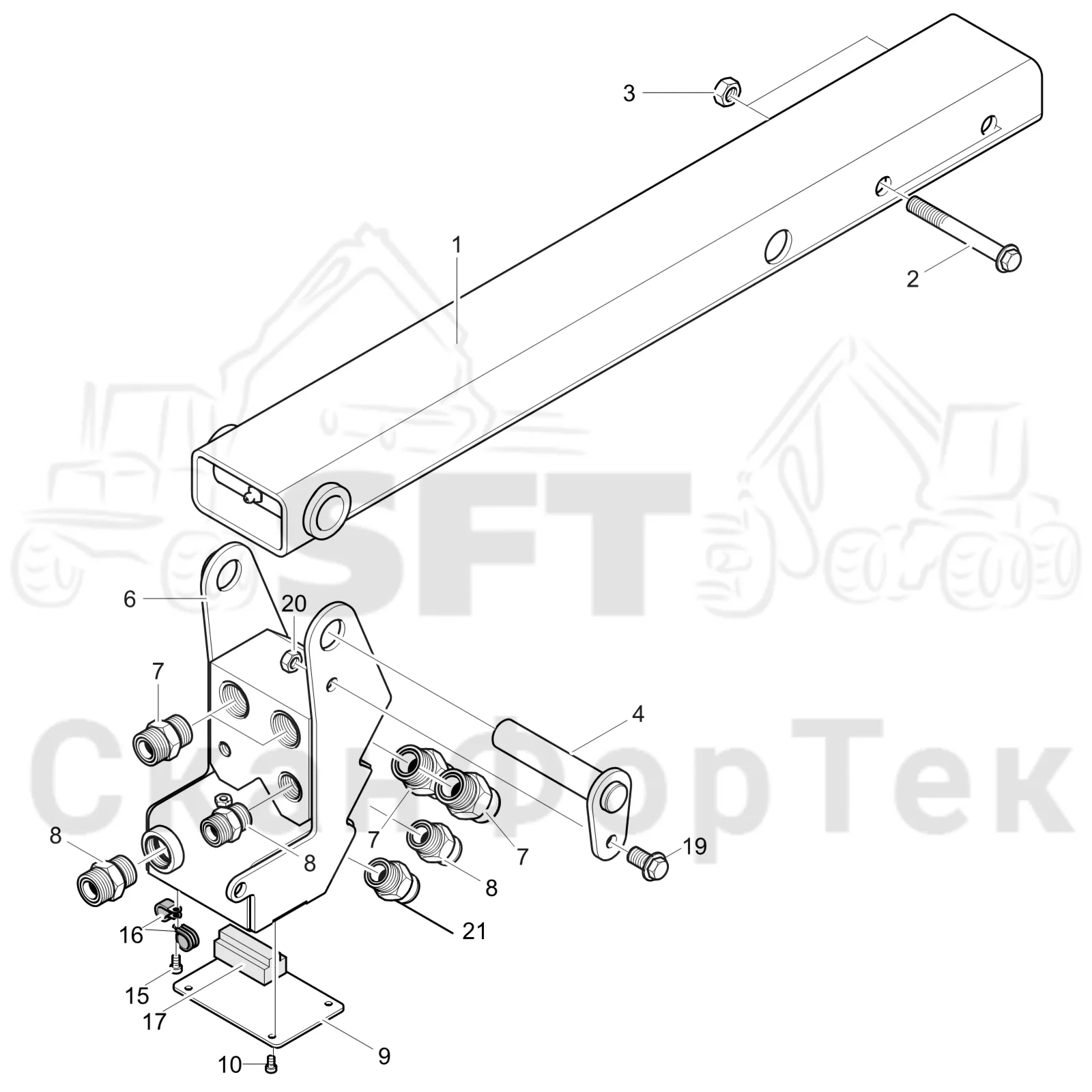 Схема: Komatsu / Лесозаготовительные машины / 901 S/N 9010053267- / Каталог запасных частей / Подъемный кран 200H / Телескопическая стрела / Держатель