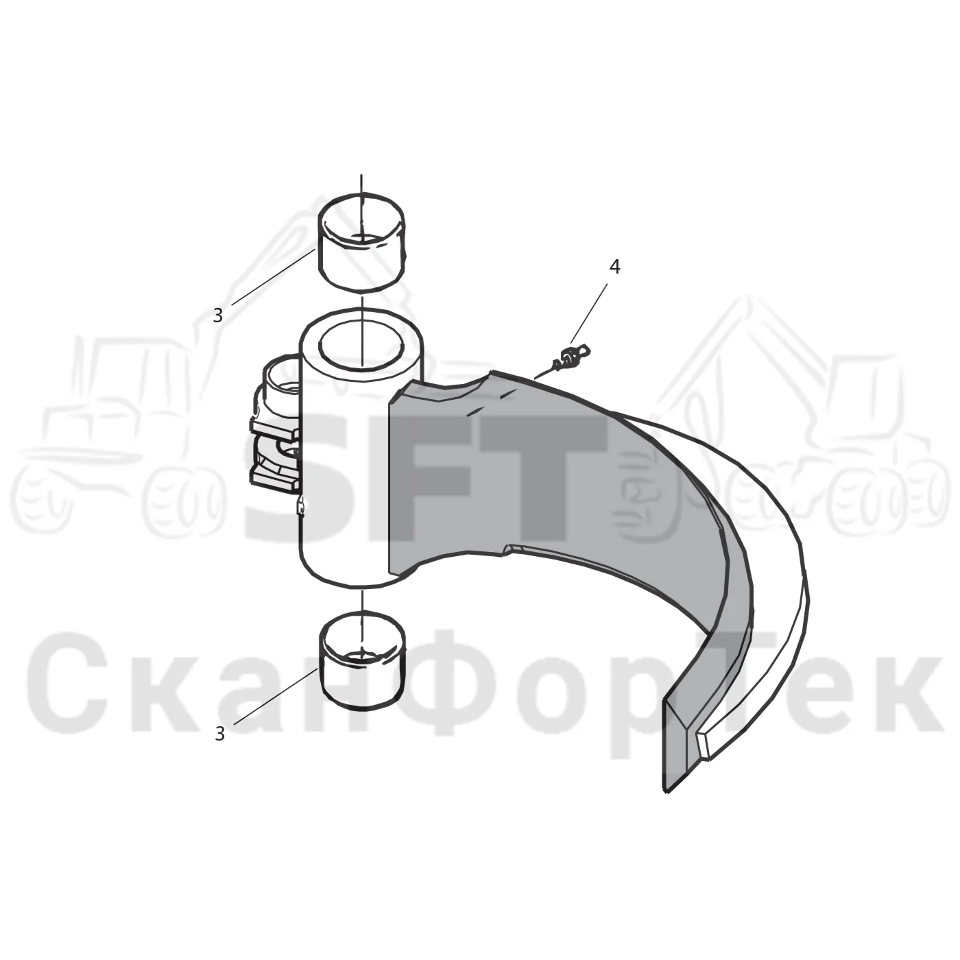 Схема: Komatsu / Лесозаготовительные машины / 901 S/N 9010053267- / Каталог запасных частей / Лесозаготовительное оборудование / Головка лесозаготовительной машины / S92 / Каталог запасных частей / Обрезка сучьев / Задние сучкорезные ножи / Втулка