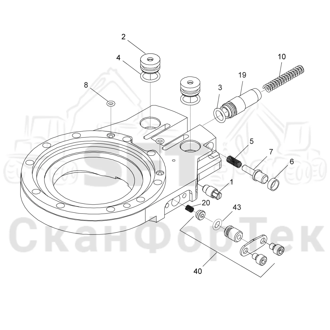 Схема: Komatsu / Лесозаготовительные машины / 901 S/N 9010053267- / Каталог запасных частей / Лесозаготовительное оборудование / Головка лесозаготовительной машины / S92 / Каталог запасных частей / Резка / Устройство резки/руководство Натяжитель цепи 3032016226- / Опора стержня пилы