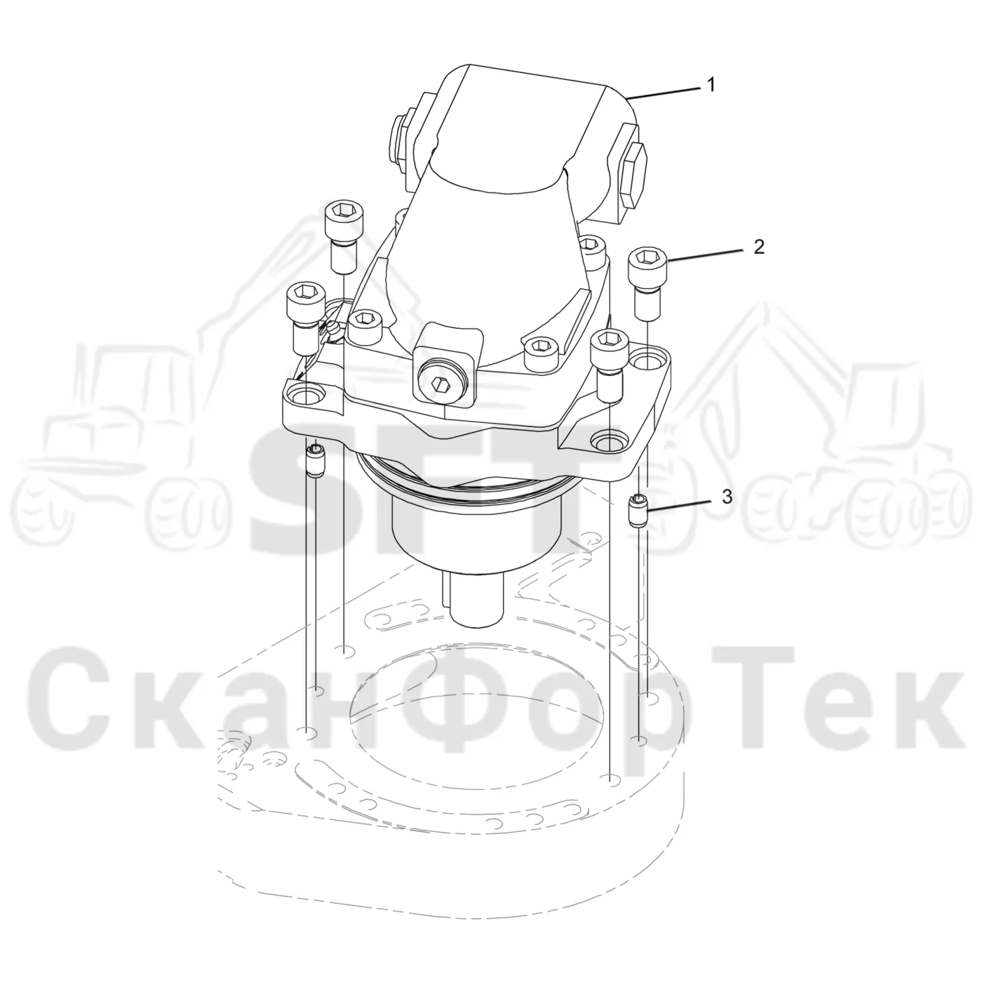 Схема: Komatsu / Лесозаготовительные машины / 911 S/N 9110062167- / Каталог запасных частей / Лесозаготовительное оборудование / Головка лесозаготовительной машины / S132 / Каталог запасных частей / Резка / Устройство резки/Автоматический натяжитель цепи 3132016201- / Saw motor